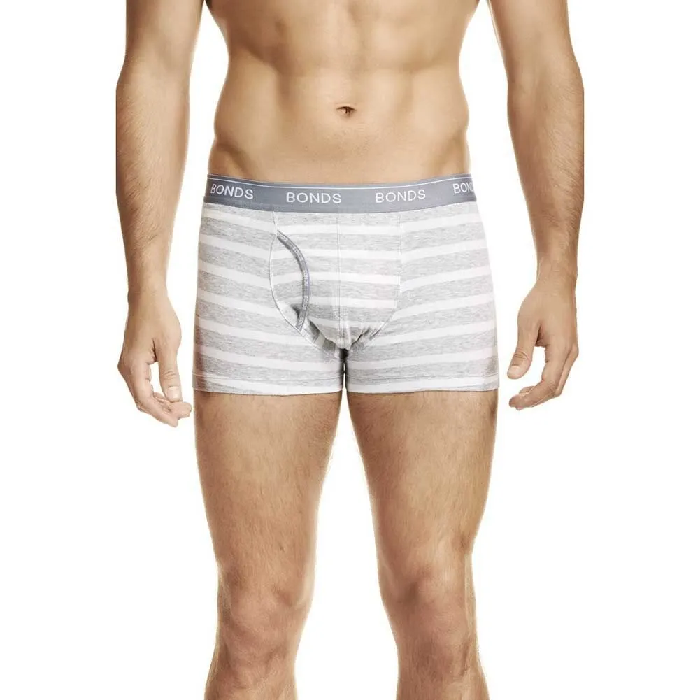 3 x Mens Bonds Striped Guyfront Trunks Underwear White/Grey Mzuqi