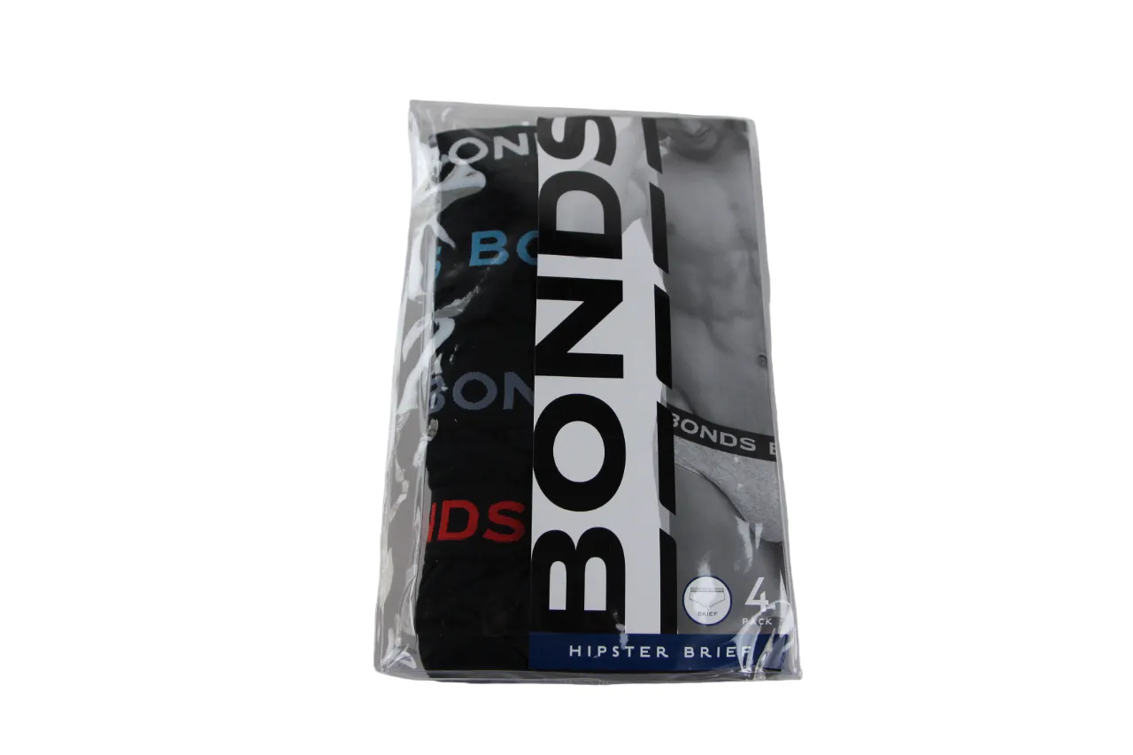 4 Pairs X Bonds Mens Hipster Briefs Black/Multicoloured Logo As1