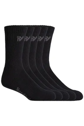 5 x Mens Hard Yakka Crew Work Black Workwear Socks Y20035