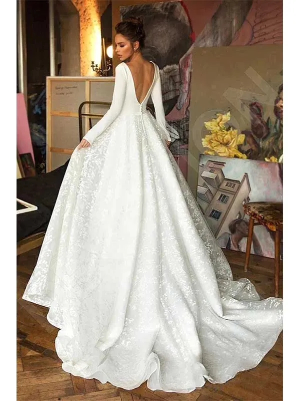 A-Line Elegant Long Sleeves V-Neck Beach Wedding Dress, WD0503