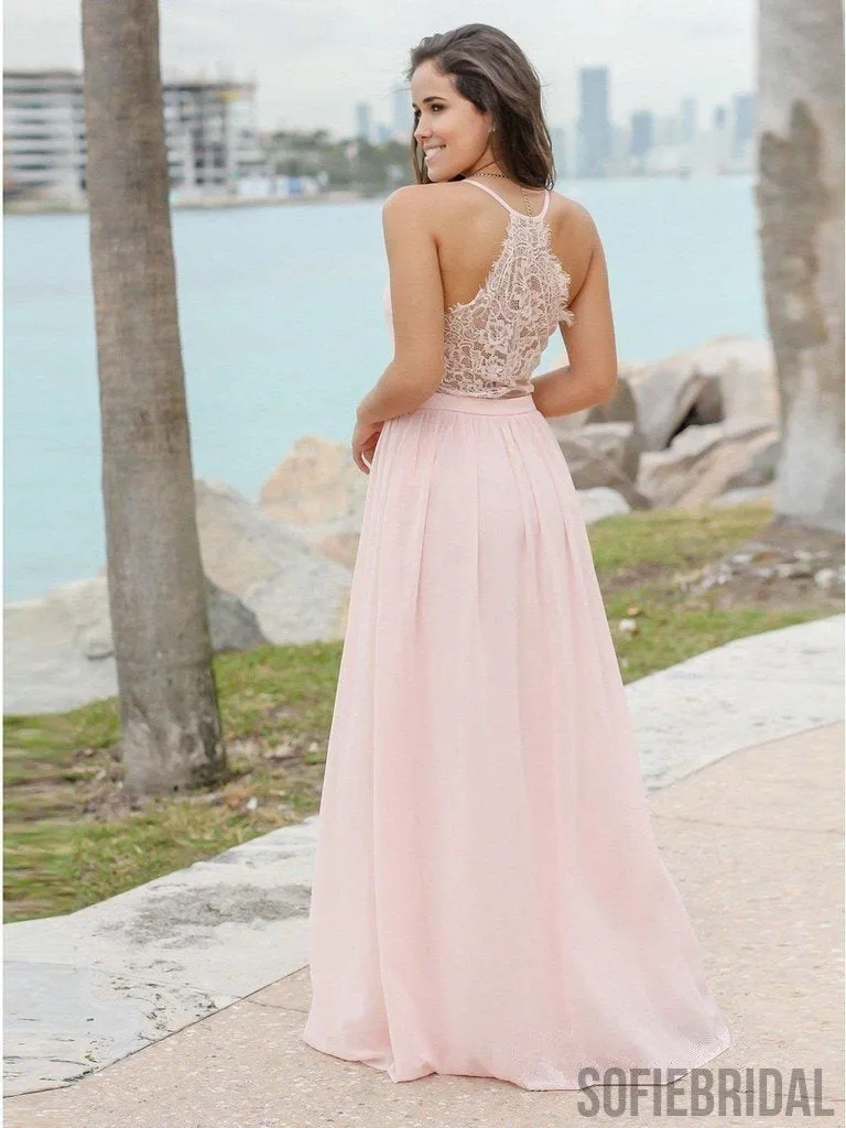 A-line V-neck Lace Back Long Cheap Bridesmaid Dresses, BD0575