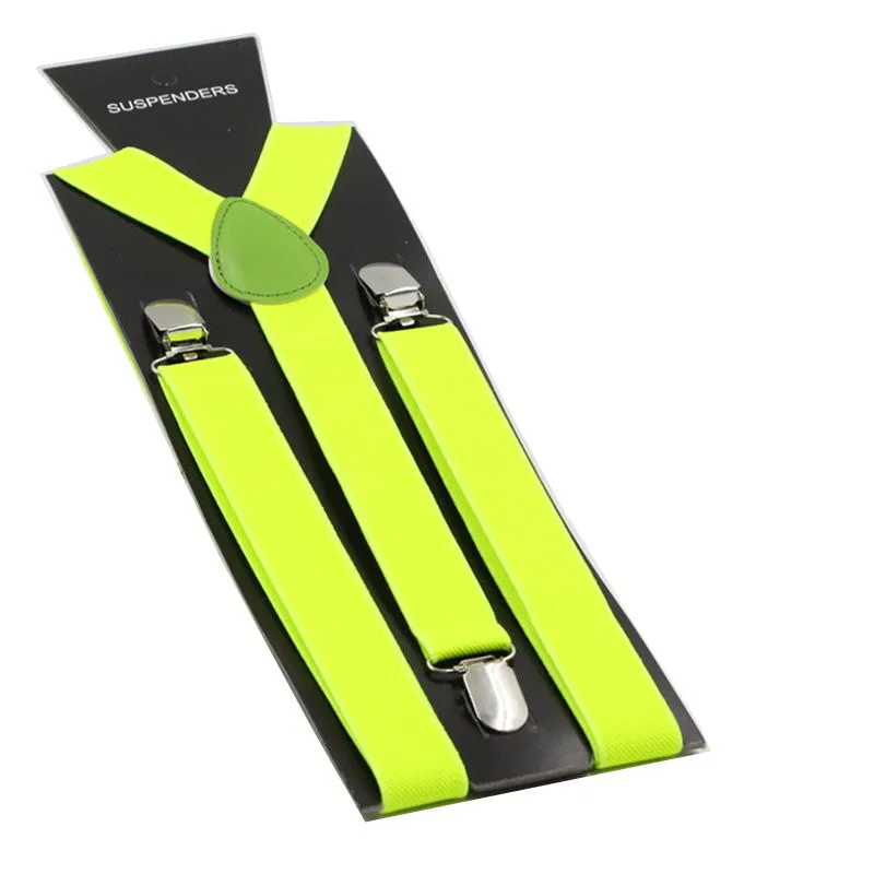 Adjustable 100cm Fluro Yellow Adult Mens Suspenders