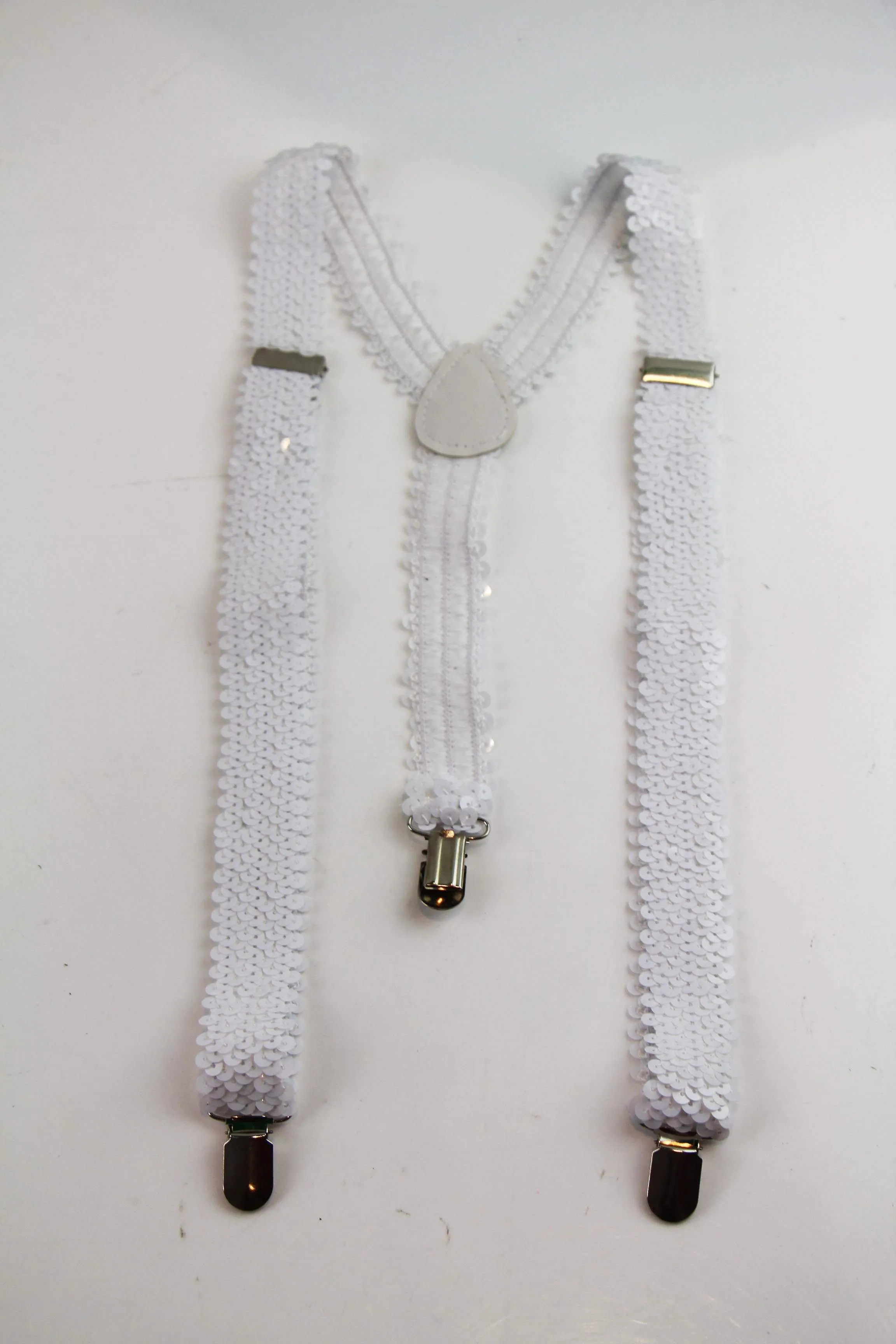 Adjustable 100cm White Mens & Womens Sequin Suspenders