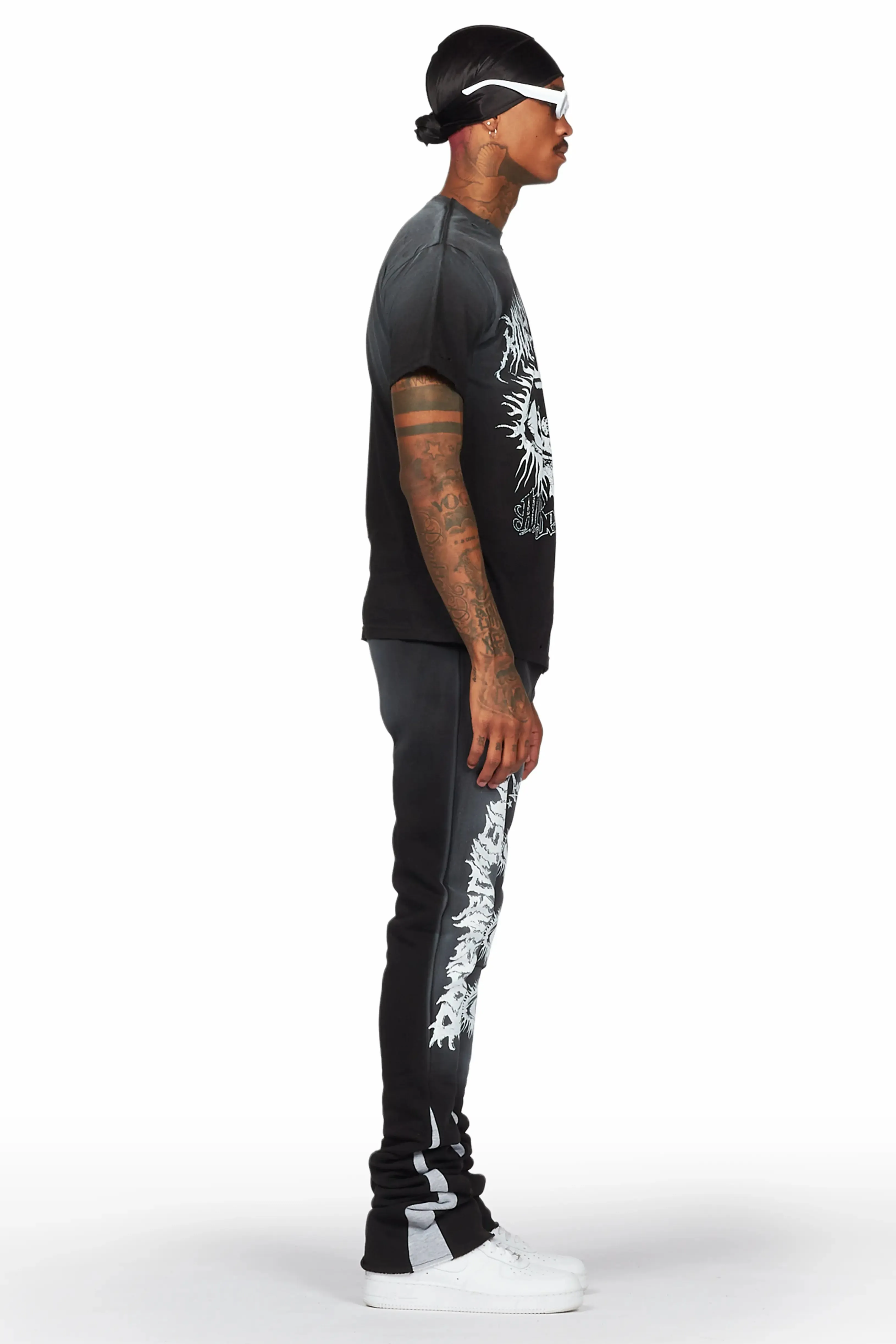 All Seeing Eyes Black T-Shirt/Super Stacked Flare Pant Set