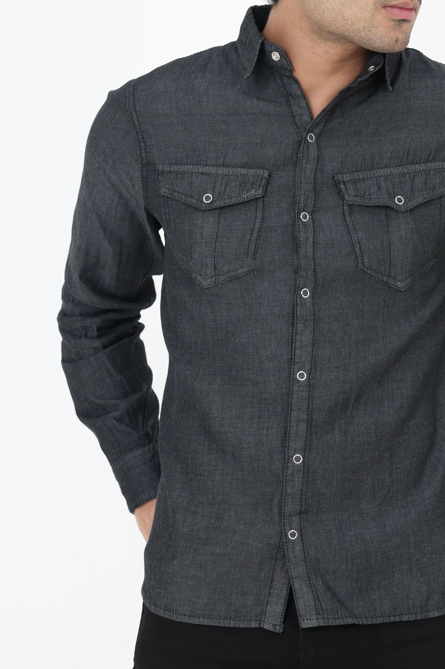 ALMAS DENIM SHIRT-CHARCOAL