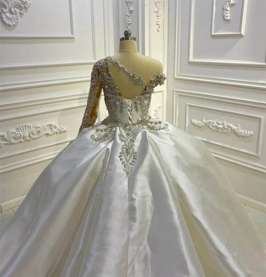 AM1145 Luxury Detachable Skirt Satin Swarovski crystal satin ase obi Wedding Dress