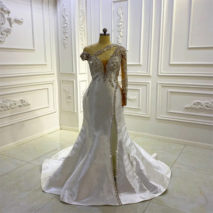 AM1145 Luxury Detachable Skirt Satin Swarovski crystal satin ase obi Wedding Dress