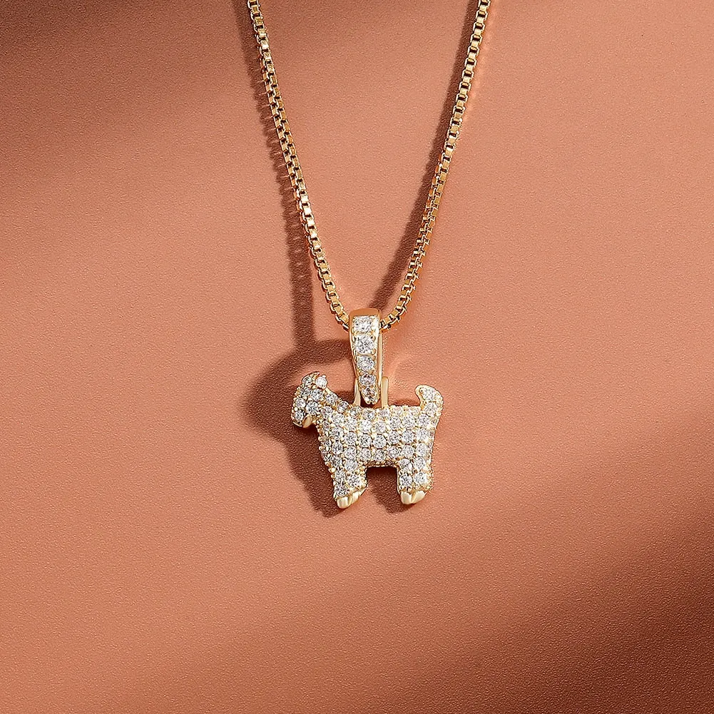 Animal Goat Pendant Necklace 925 Sterling Silver Zircon Box Chain for Women