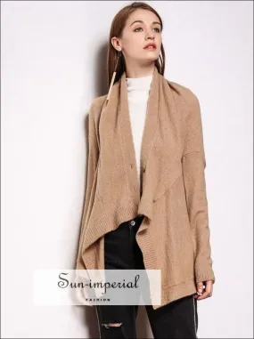 Asymmetrical Cardigan Sweater Women Elegant Shawl Collar Drapped Knitted Cardigans