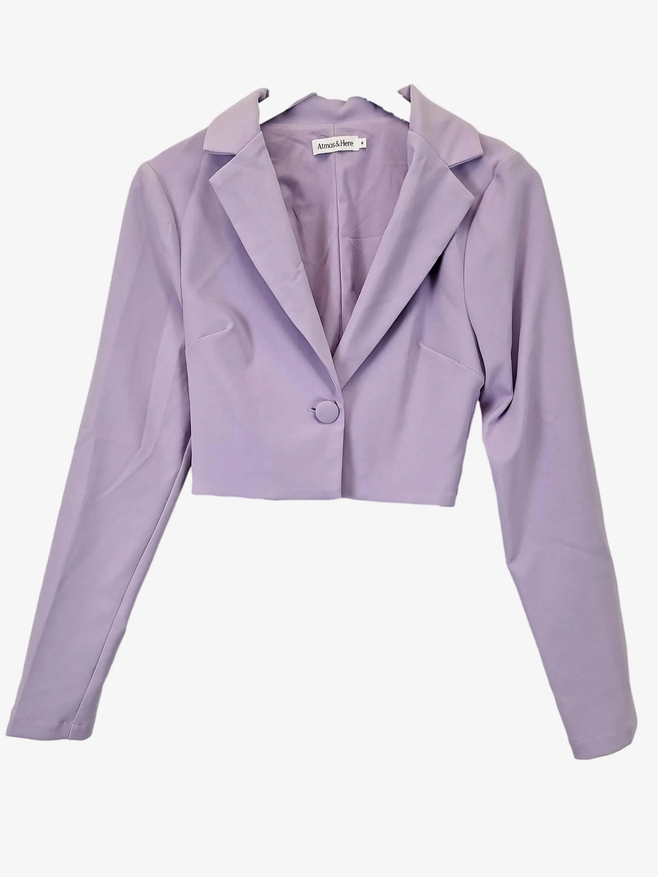 Atmos & Here Lilac Cropped Single Breast Jacket Size 8