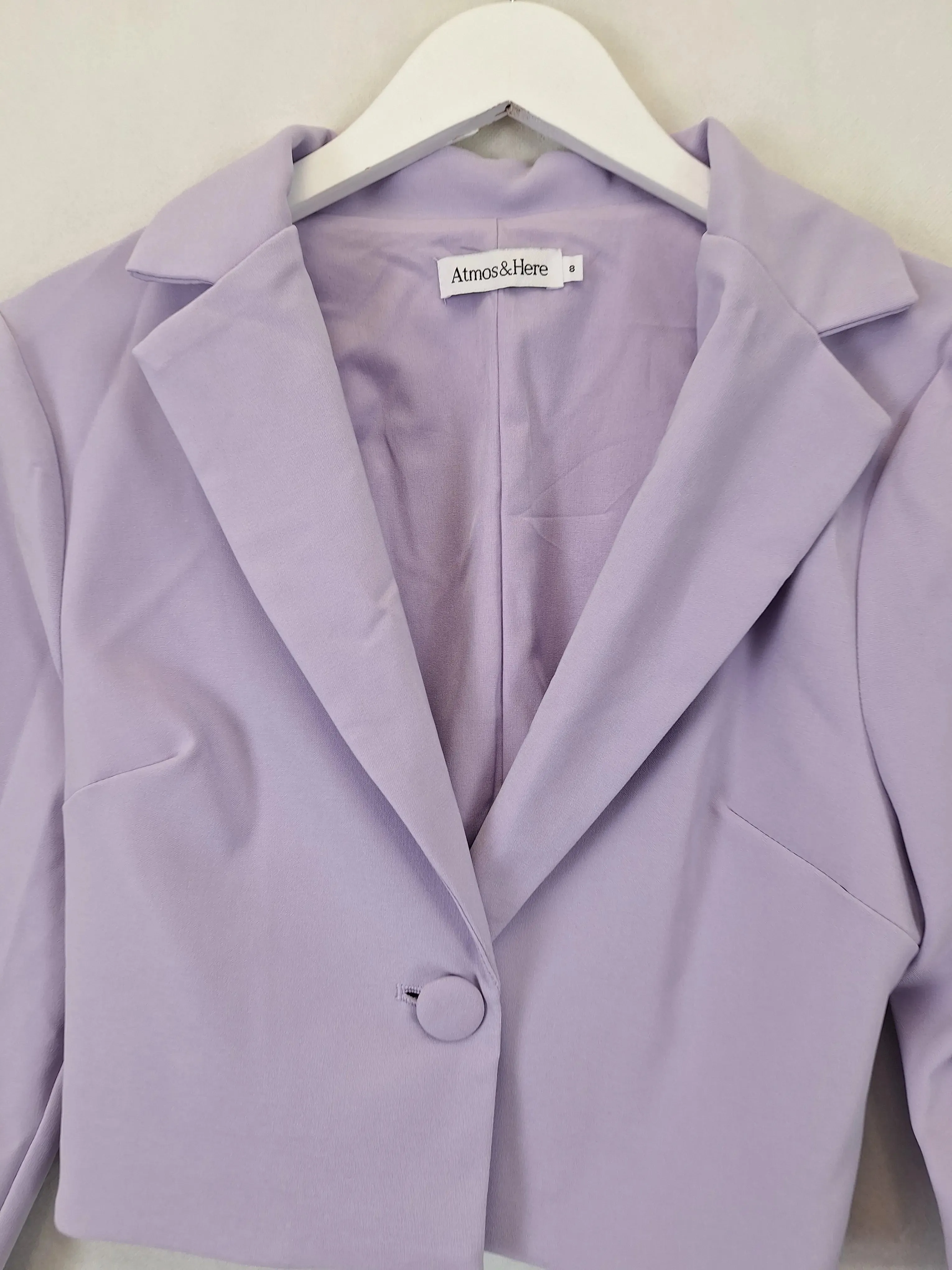 Atmos & Here Lilac Cropped Single Breast Jacket Size 8