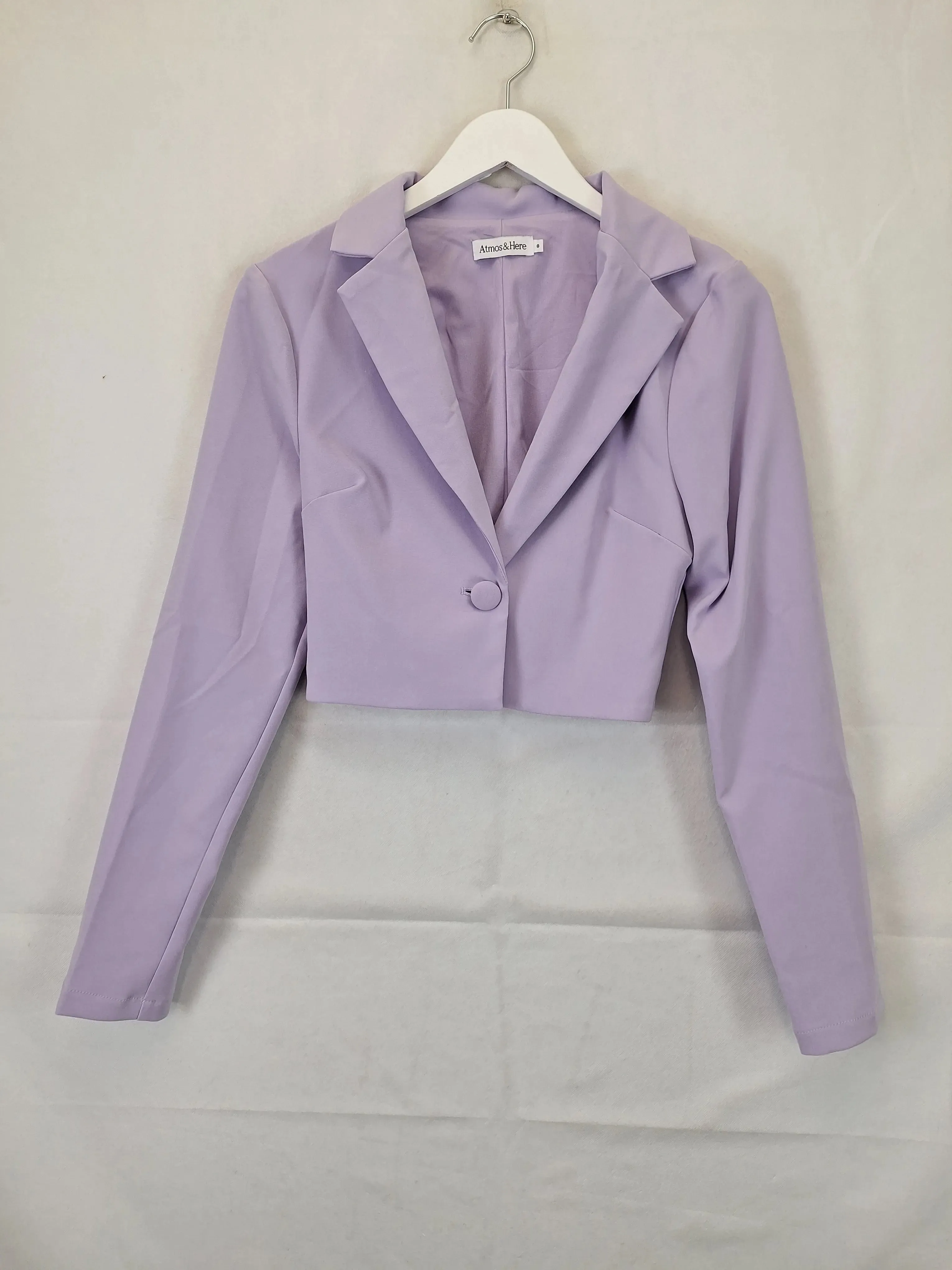 Atmos & Here Lilac Cropped Single Breast Jacket Size 8