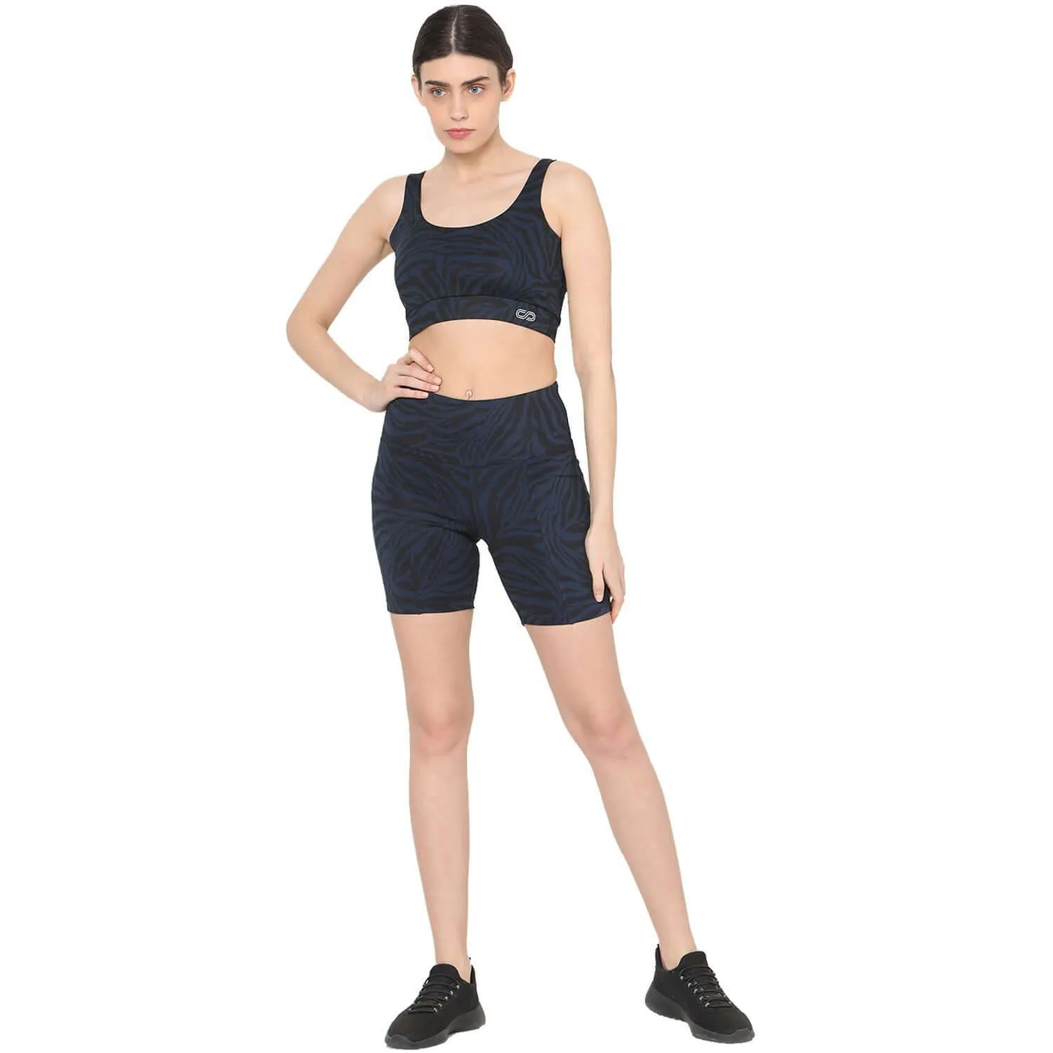 Aura Round Neck Sports Bra Navy Animal