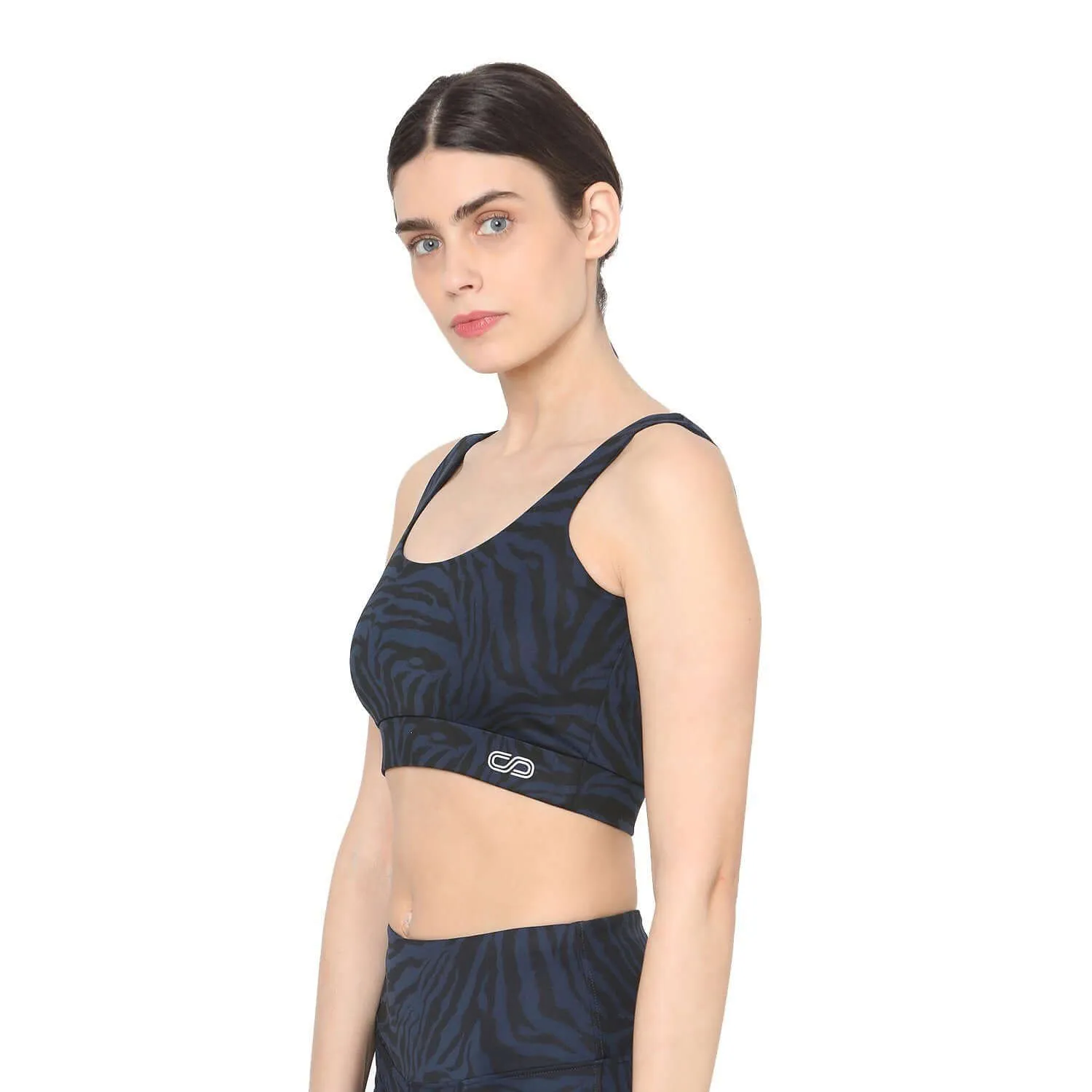 Aura Round Neck Sports Bra Navy Animal