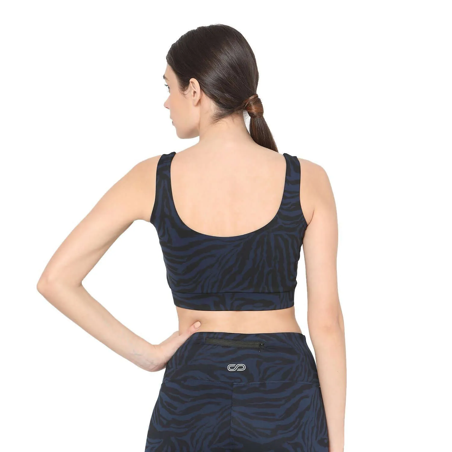 Aura Round Neck Sports Bra Navy Animal