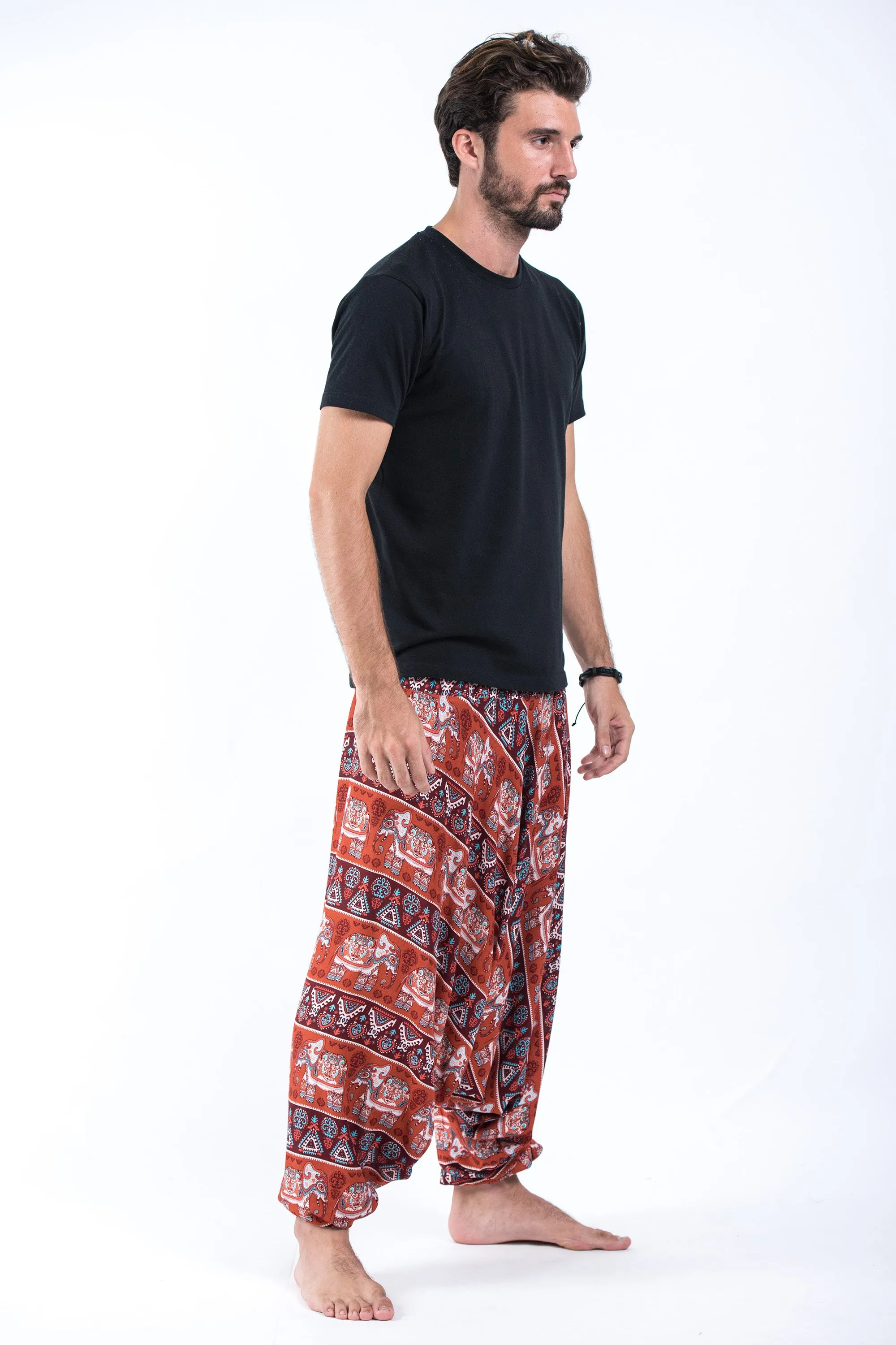 Aztec Elephant Drop Crotch Men's Elephant Pants in Rust