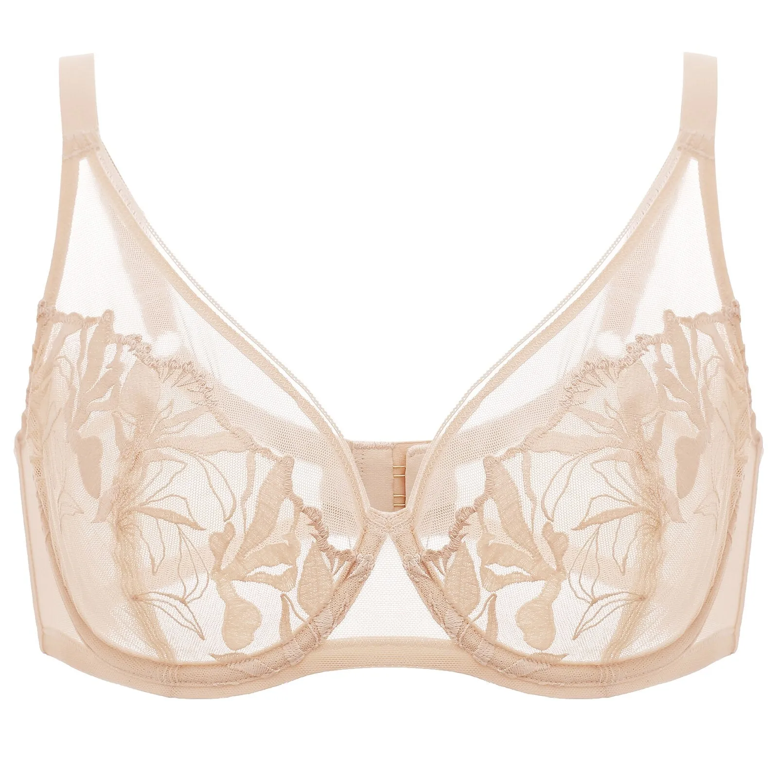 Beige Sexy Floral Lace Unlined Underwire Full Coverage Bra for Women