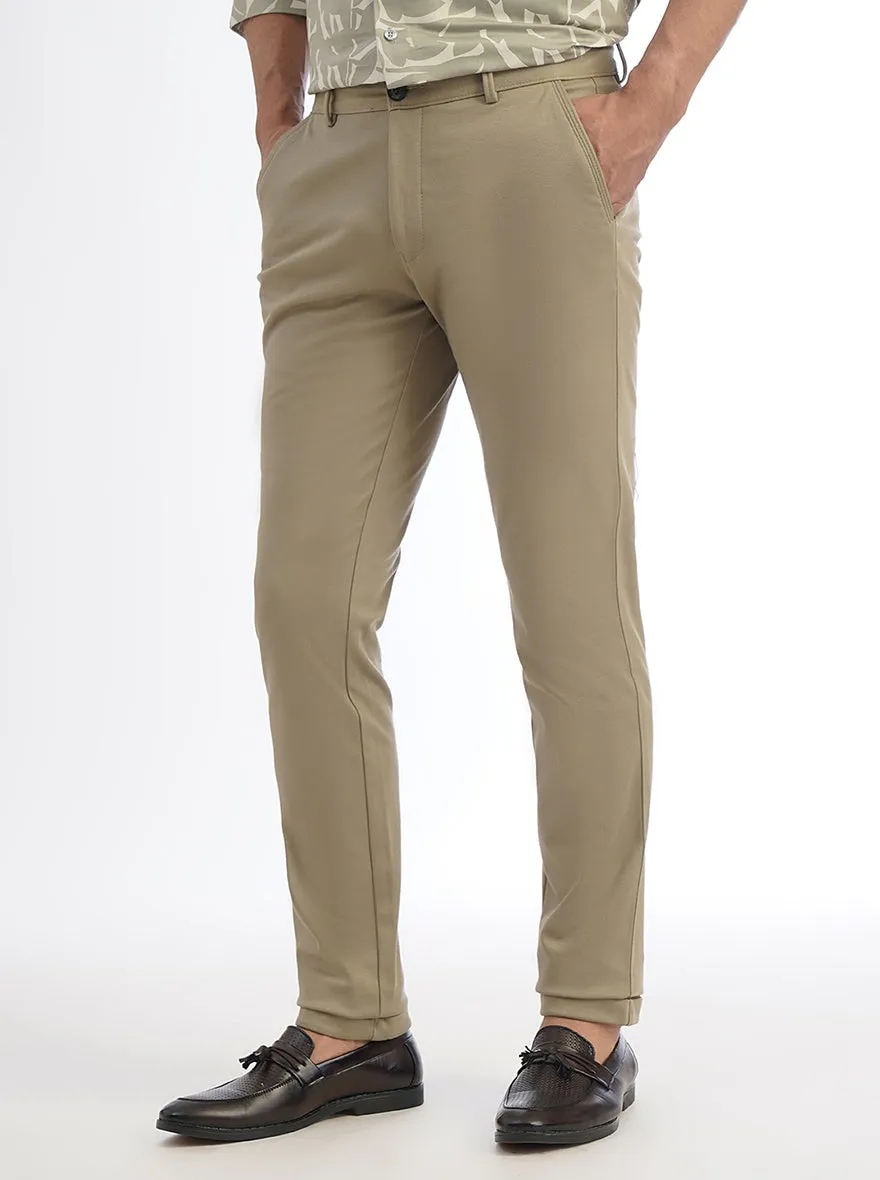 Beige Solid Slim Fit Club Wear Trouser | JB Studio