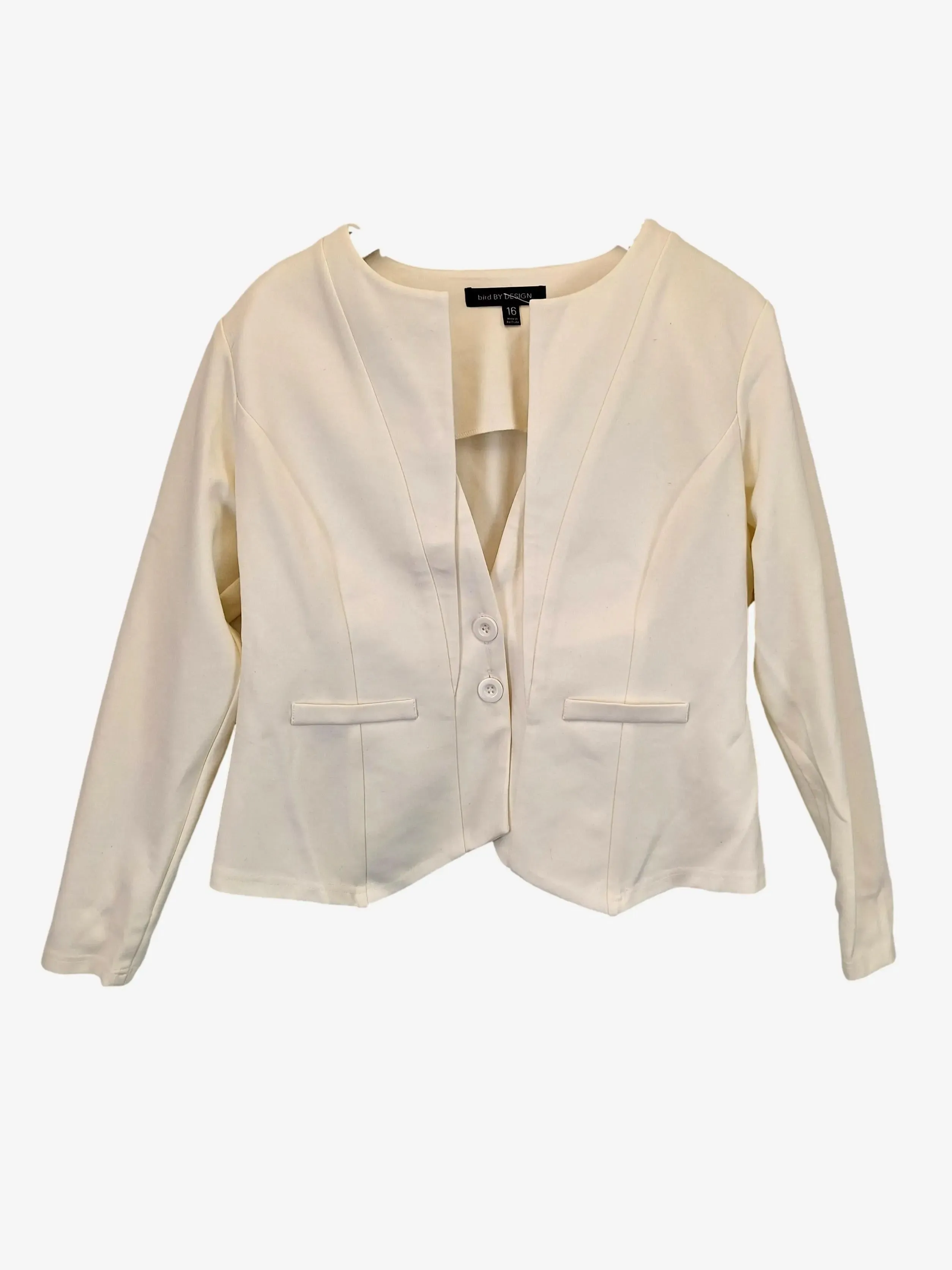 Bird By Design Collarless Stretch Ponte Jacket Size 6