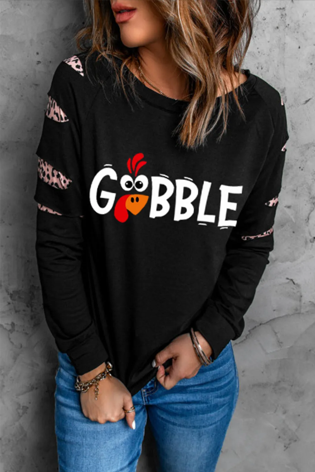 Bird Gobble Leopard Funny Casual Pullover Sweatshirt for Women