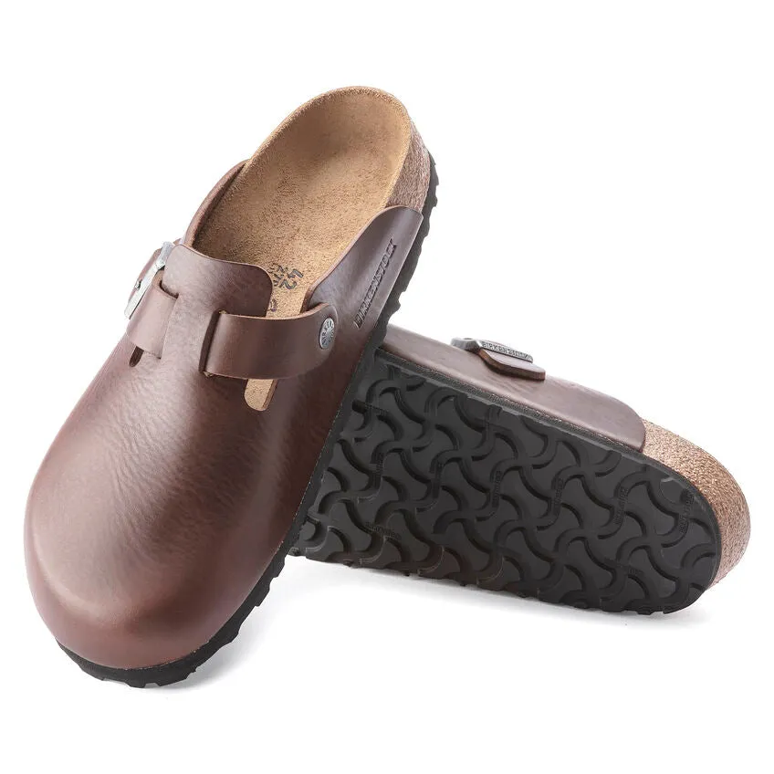 Birkenstock Mens Boston Grip Leather Clogs - Vintage Wood Roast, Regular Fit