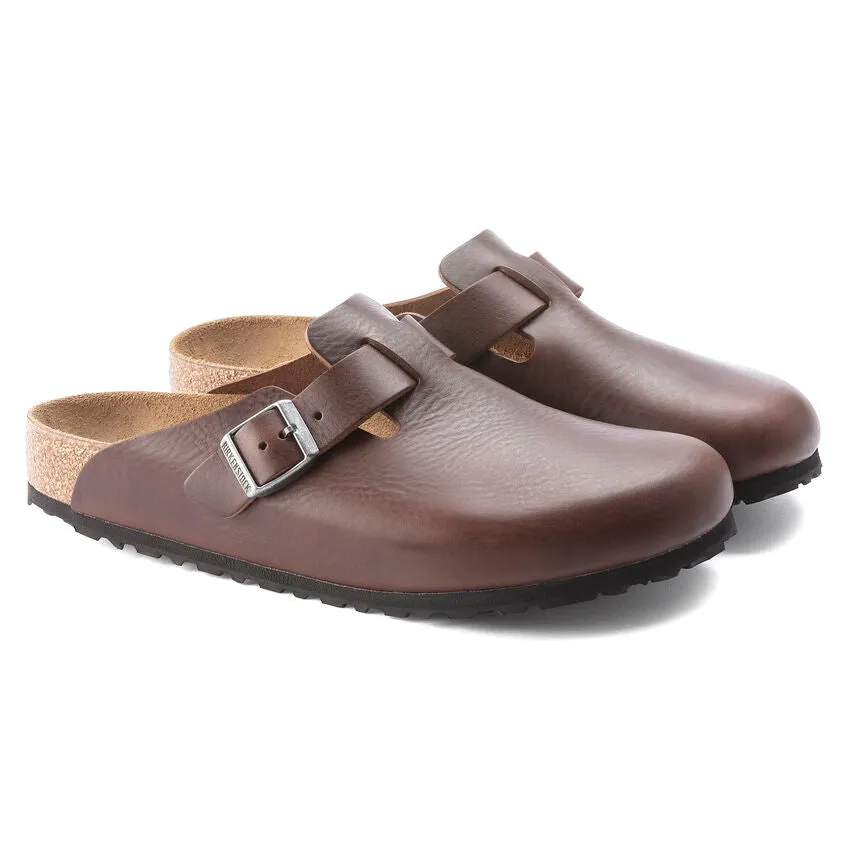 Birkenstock Mens Boston Grip Leather Clogs - Vintage Wood Roast, Regular Fit