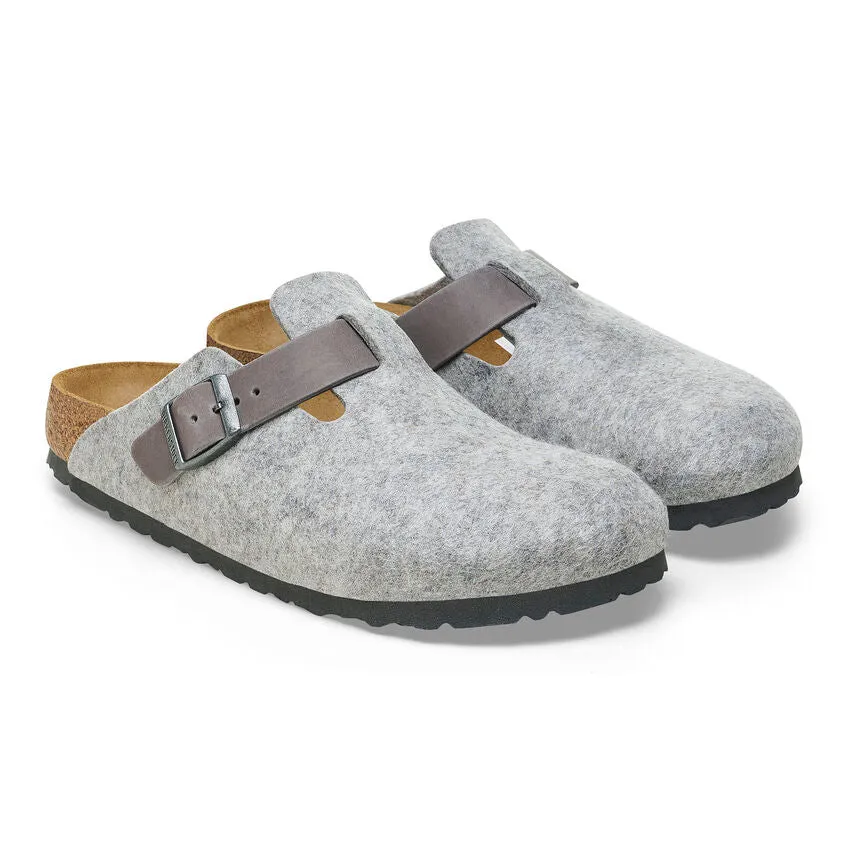 BIRKENSTOCK Women's Boston Natural Leather/Felt (Light Gray - Narrow Fit)