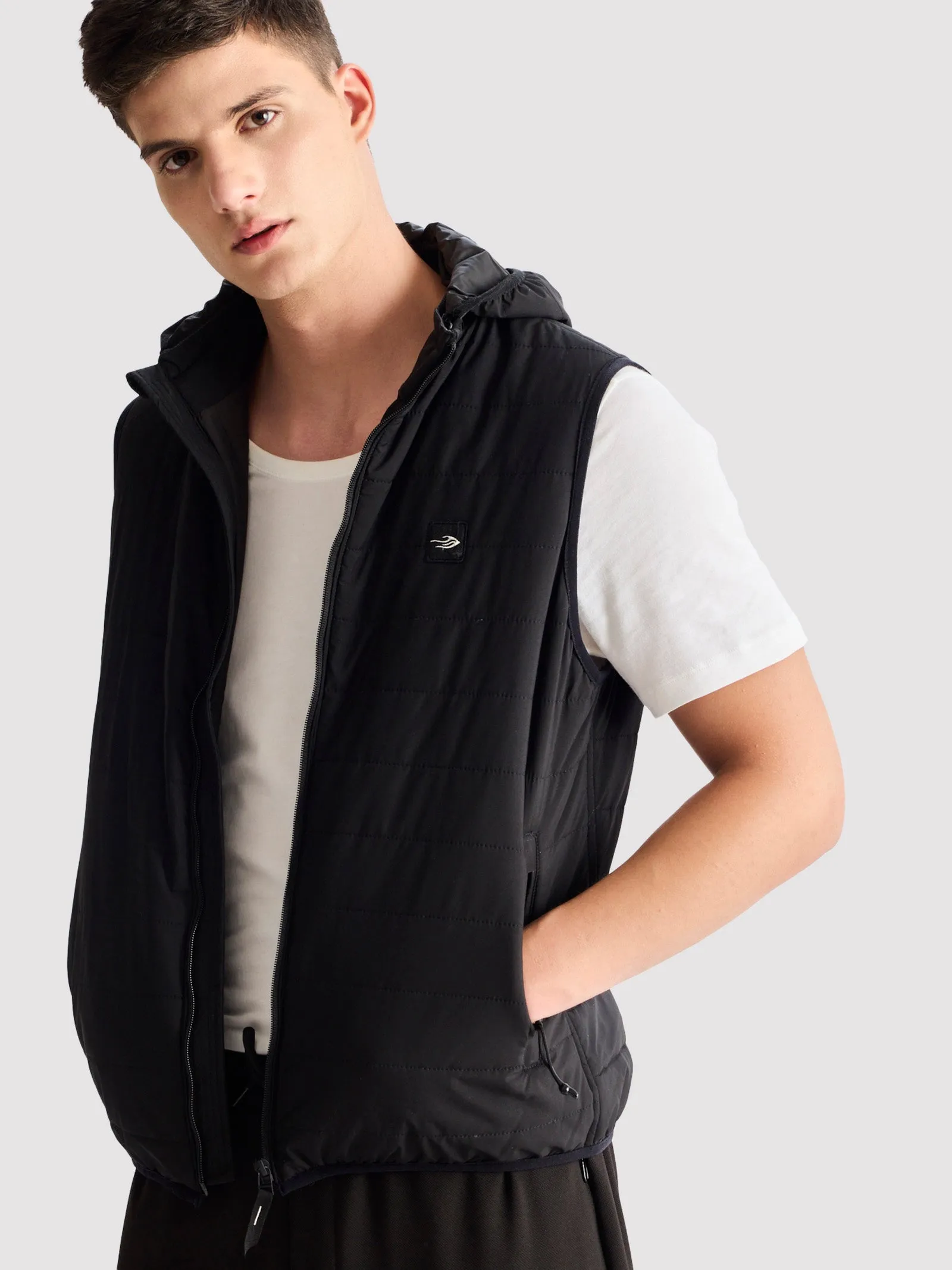 Black Hooded Sleeveless Jacket