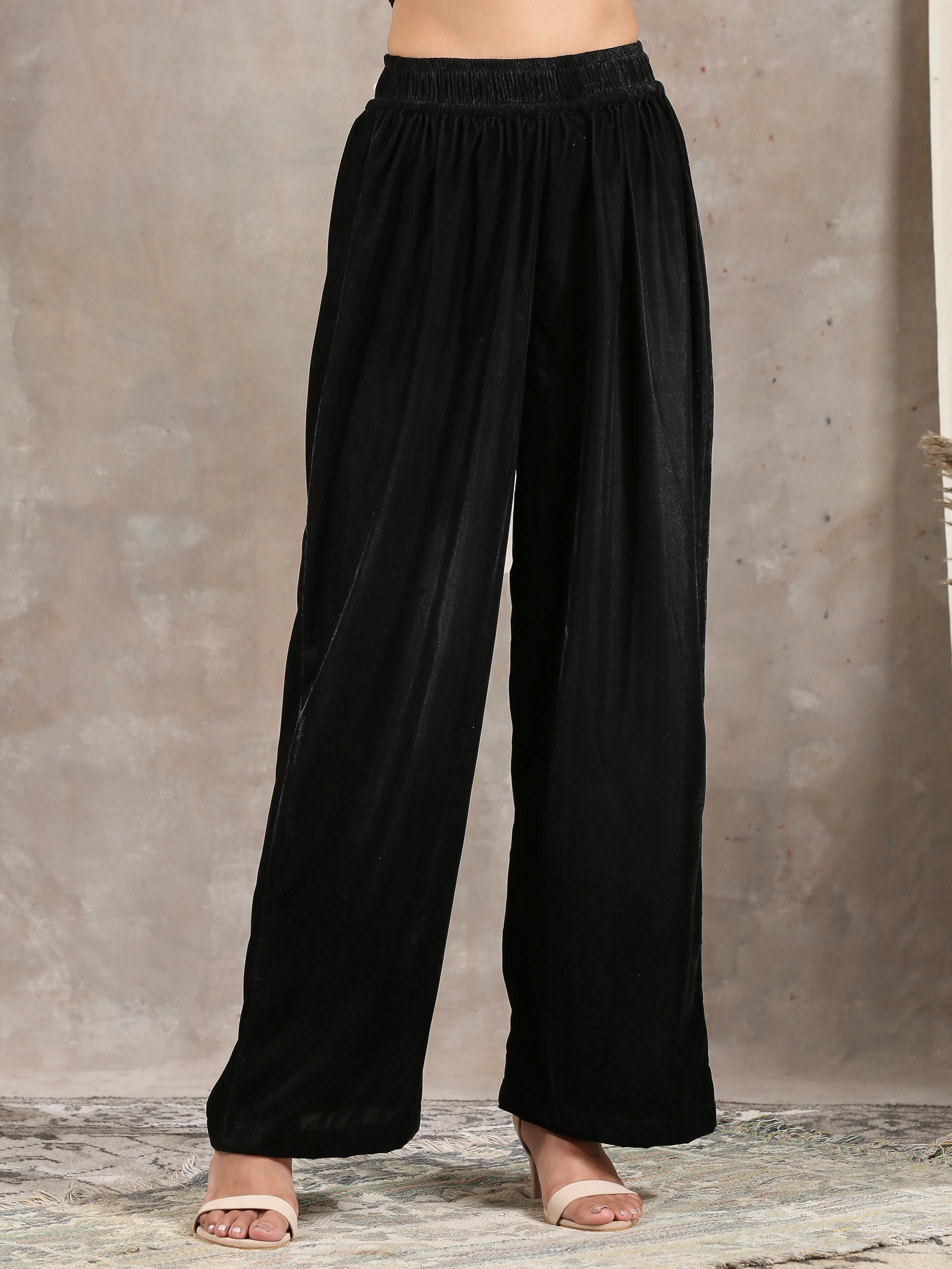 Black Velvet High Waist Pant