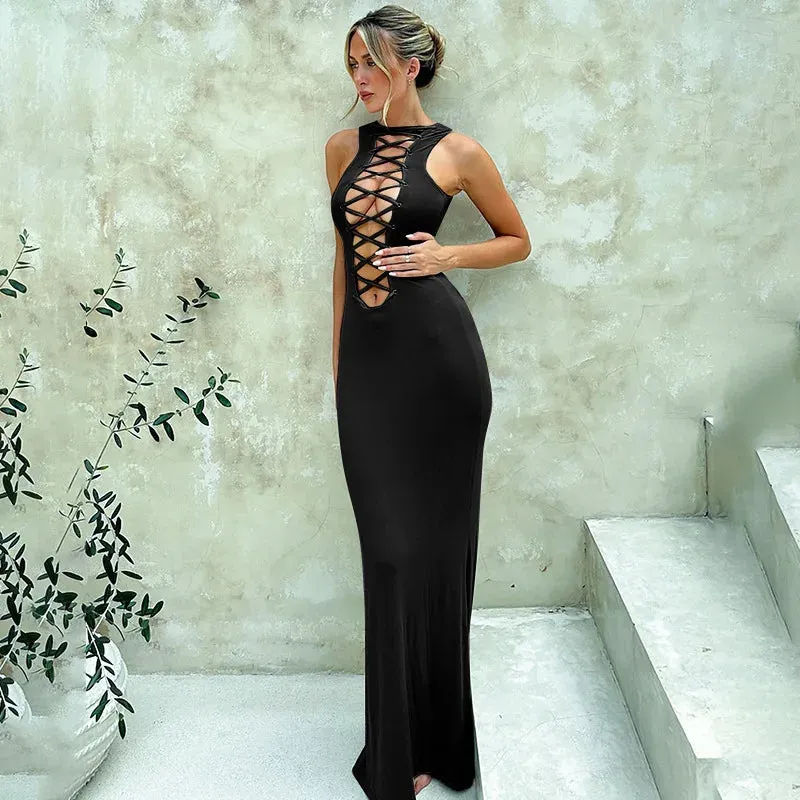 Bodycon Bandage Hollow Out Sexy Party Elegant Long Vestidos Maxi Dress