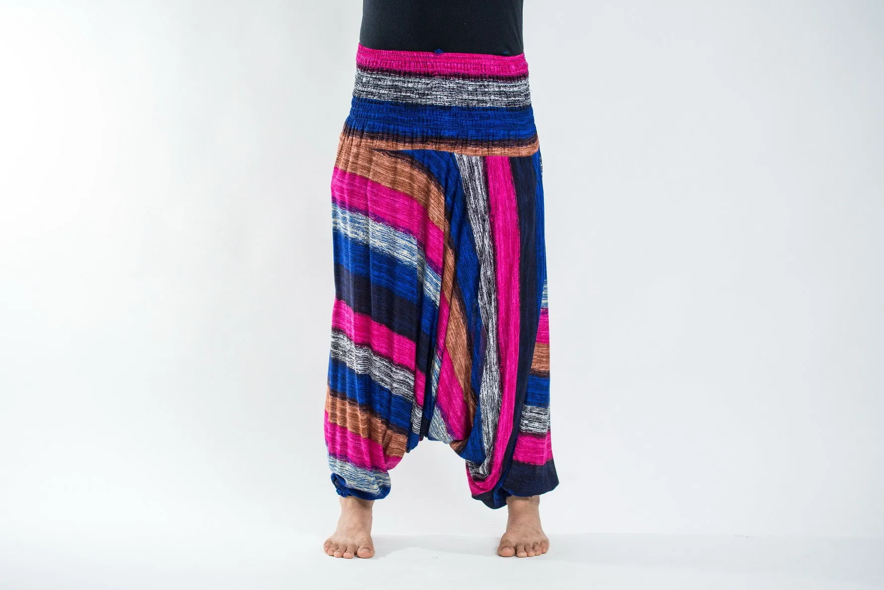 Boho Striped Drop Crotch Men's Harem Pants in Pink