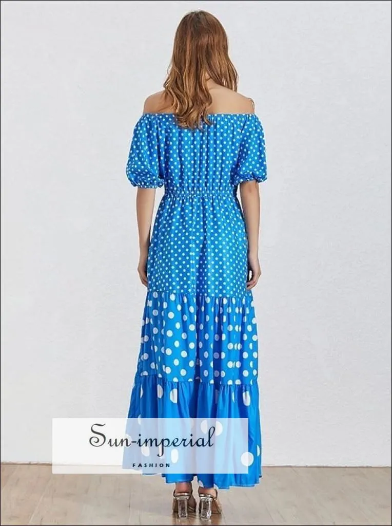 Brooke Dress- Summer Polka Dot Dress for Women Slash Neck Puff Sleeve High Waist Maxi Dress