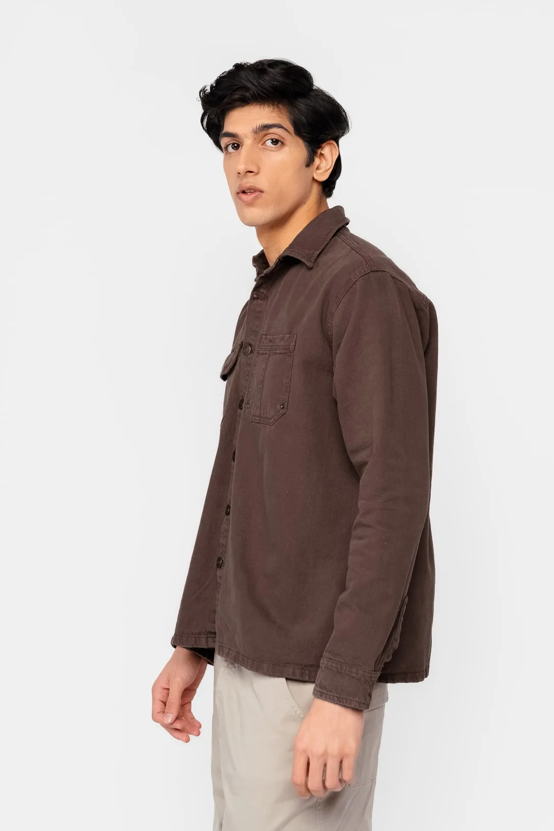 Brown Men's Denim Shacket