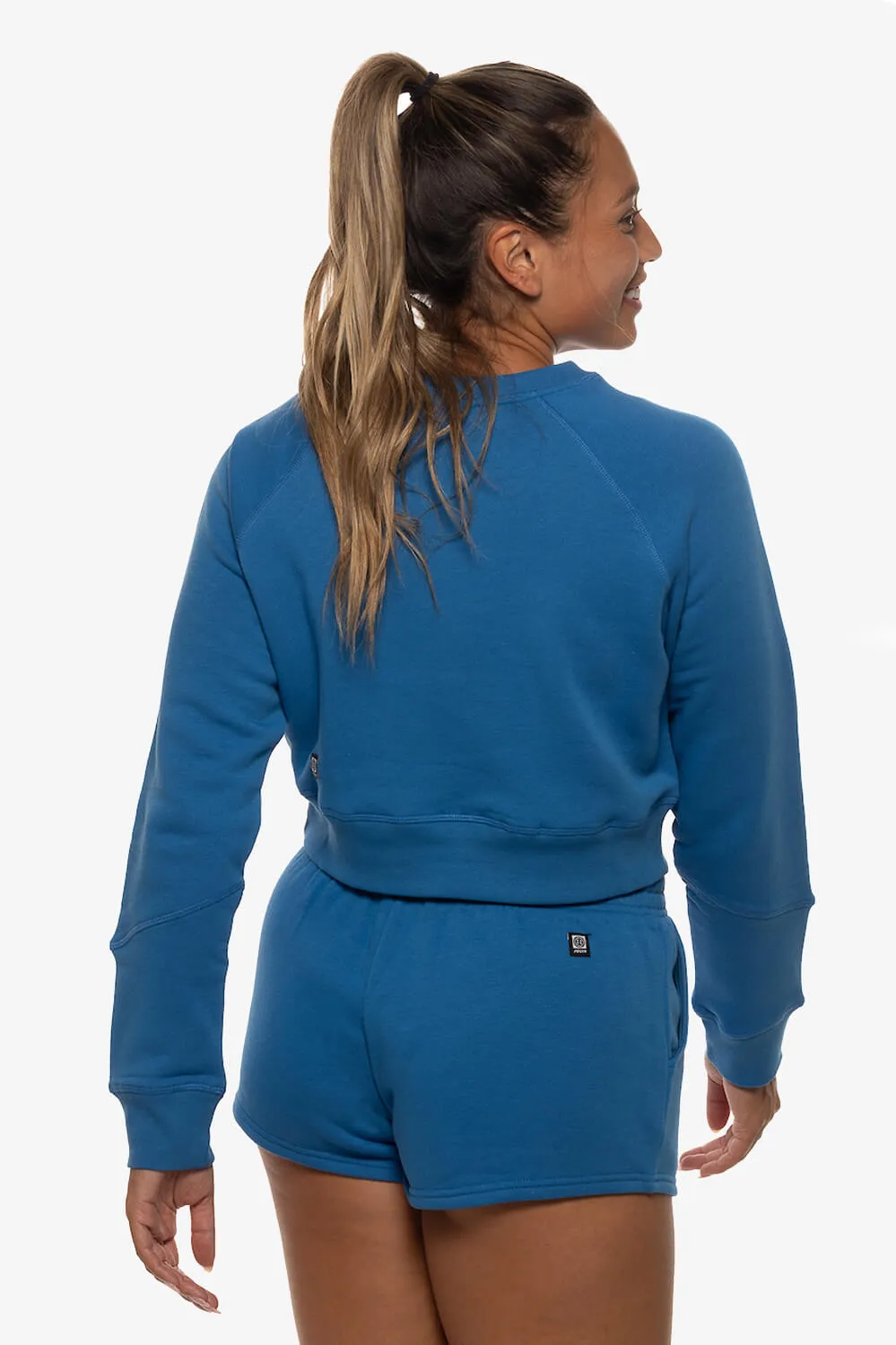 Brynn Cropped Fleece Crewneck - Azul