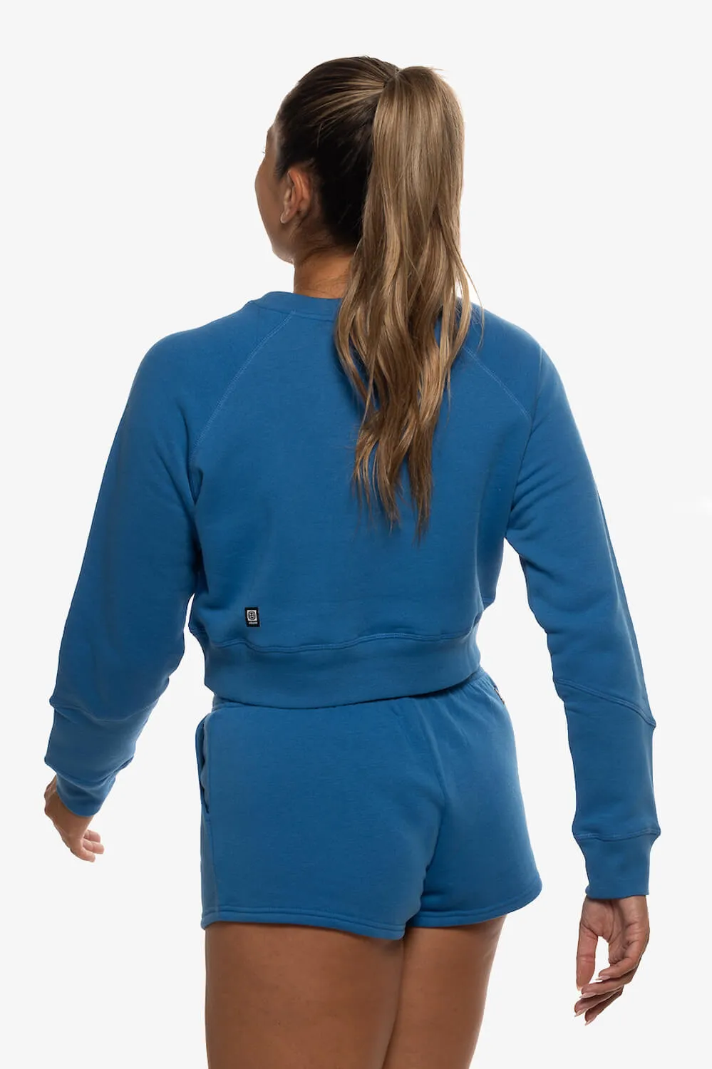 Brynn Cropped Fleece Crewneck - Azul