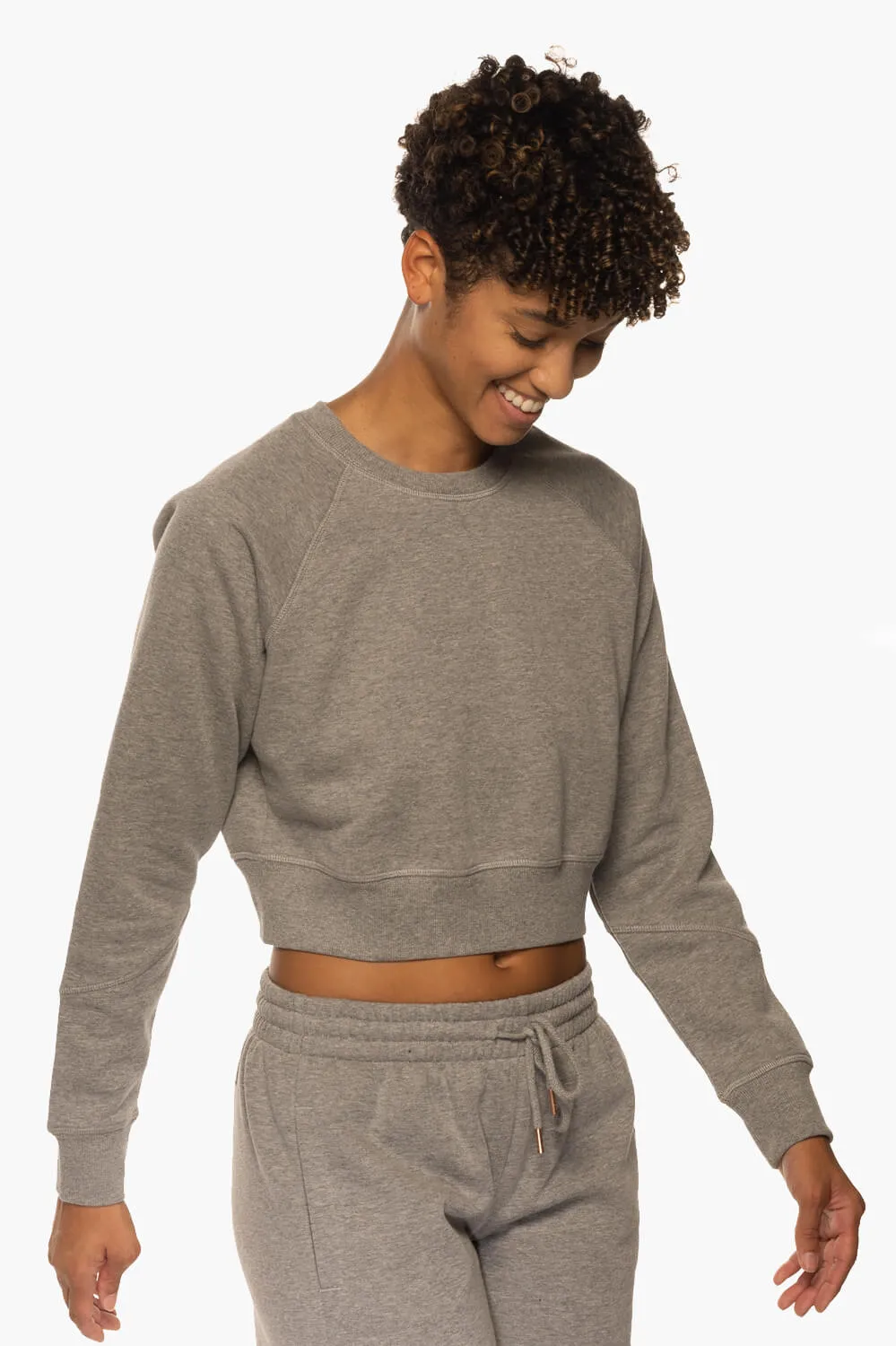 Brynn Cropped Fleece Crewneck - Heather Grey