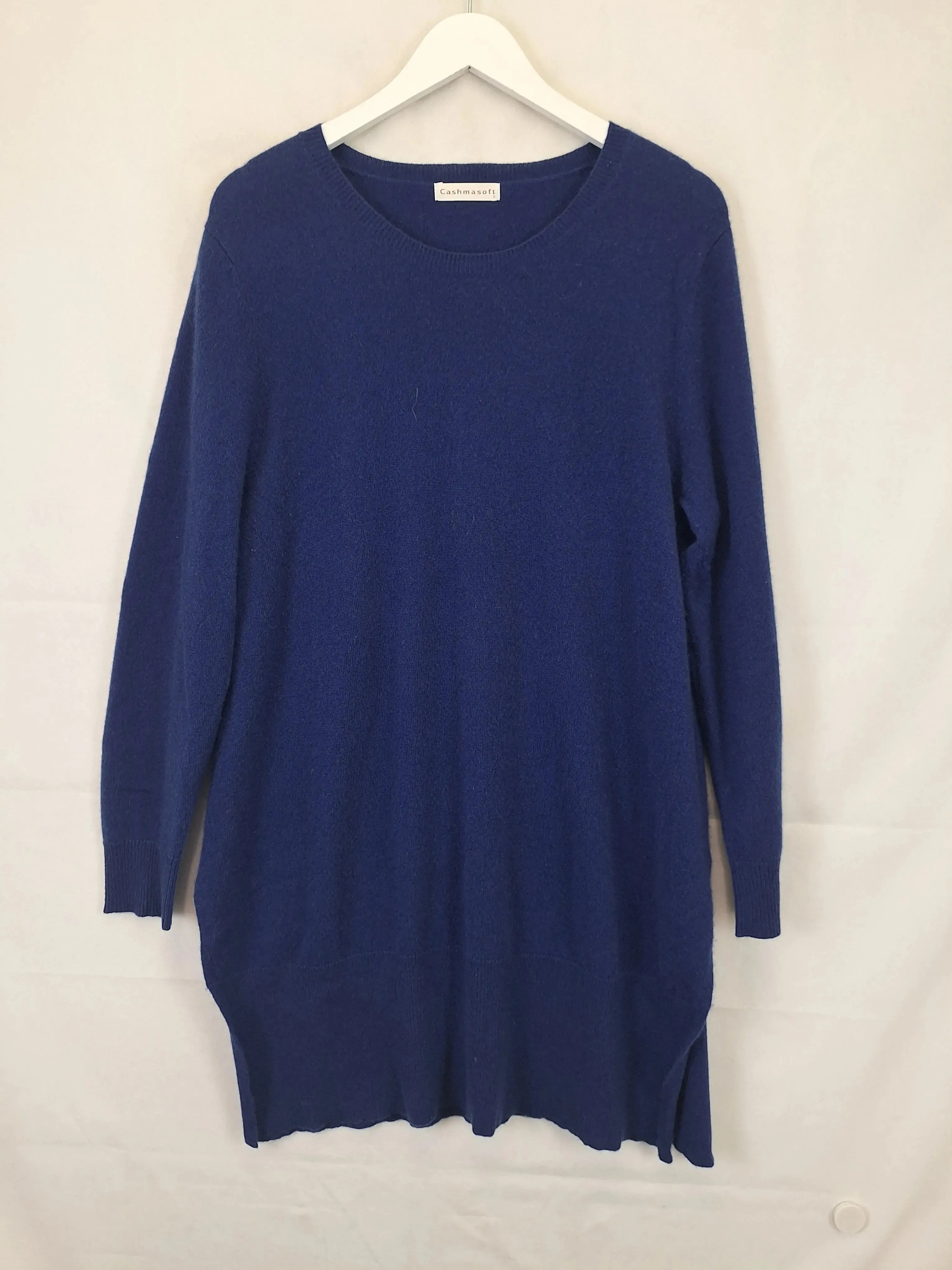 Cashmasoft French Blue Long Side Split Jumper Size L