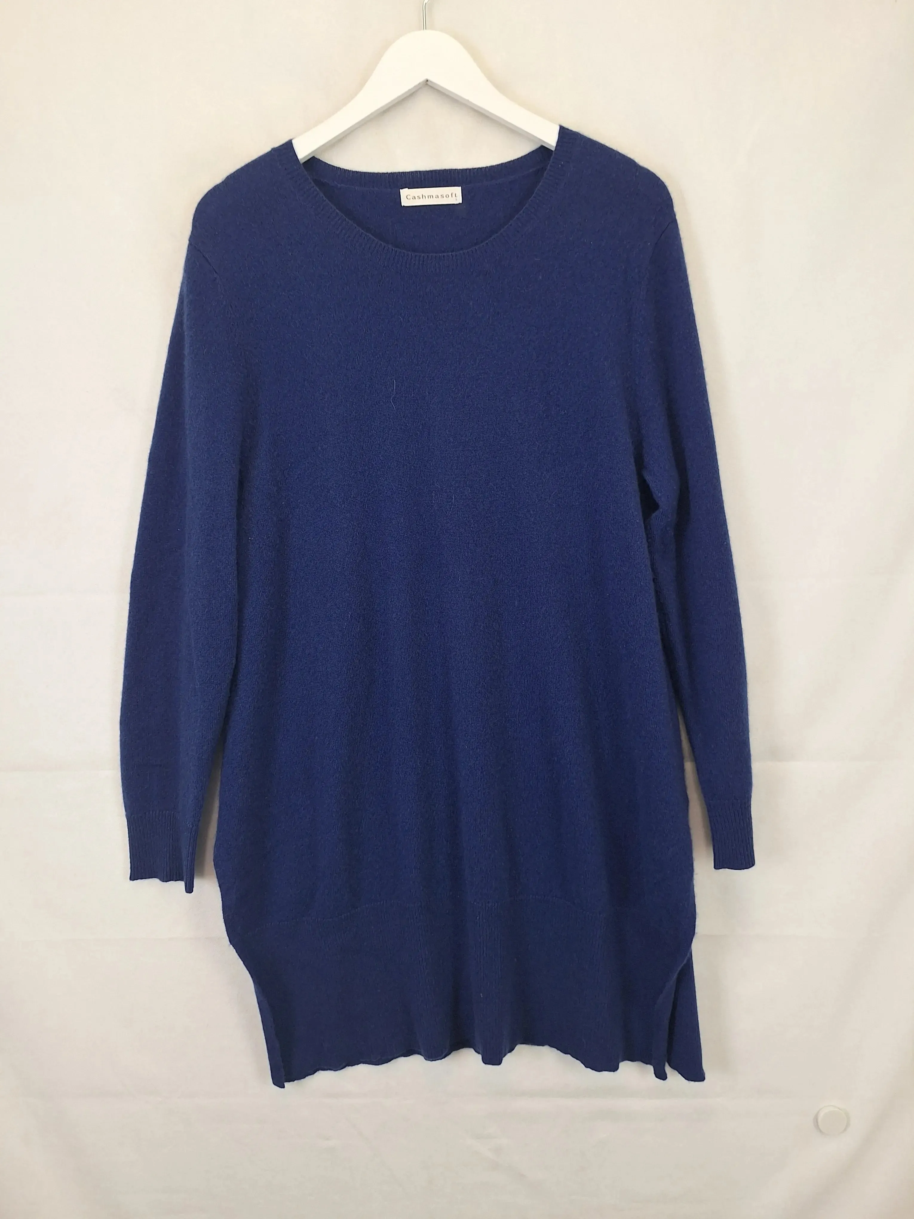 Cashmasoft French Blue Long Side Split Jumper Size L