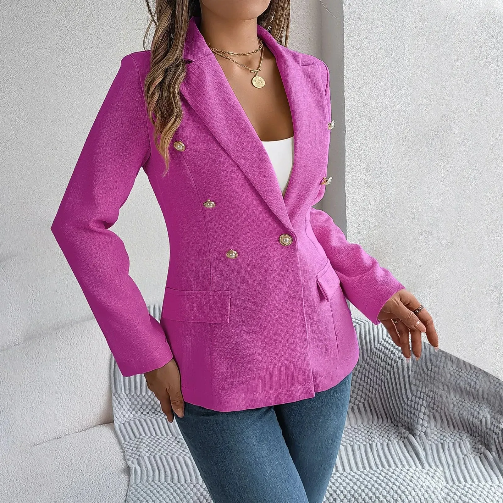 Casual Korean Top Solid Spring Autumn Female Jackets Women Blazer Formal Business Office Lady Work Suit Pockets Jacket