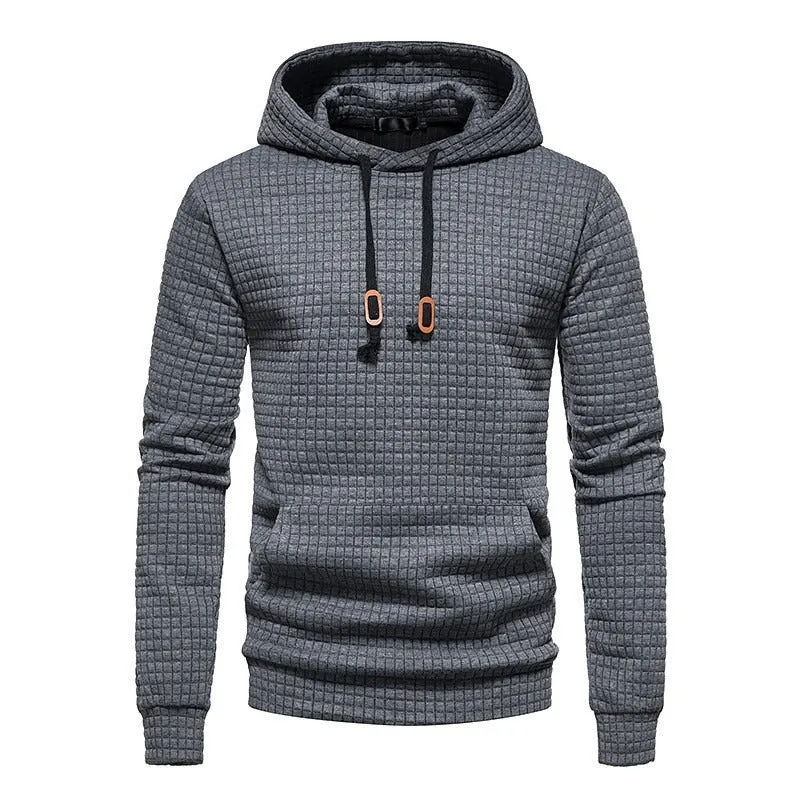 Casual Pullover Hooded Sweatshirt Hoodie Waffle Pattern Solid Hoodies | W02