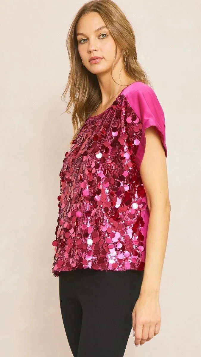 Celebration Sequin Top Magenta