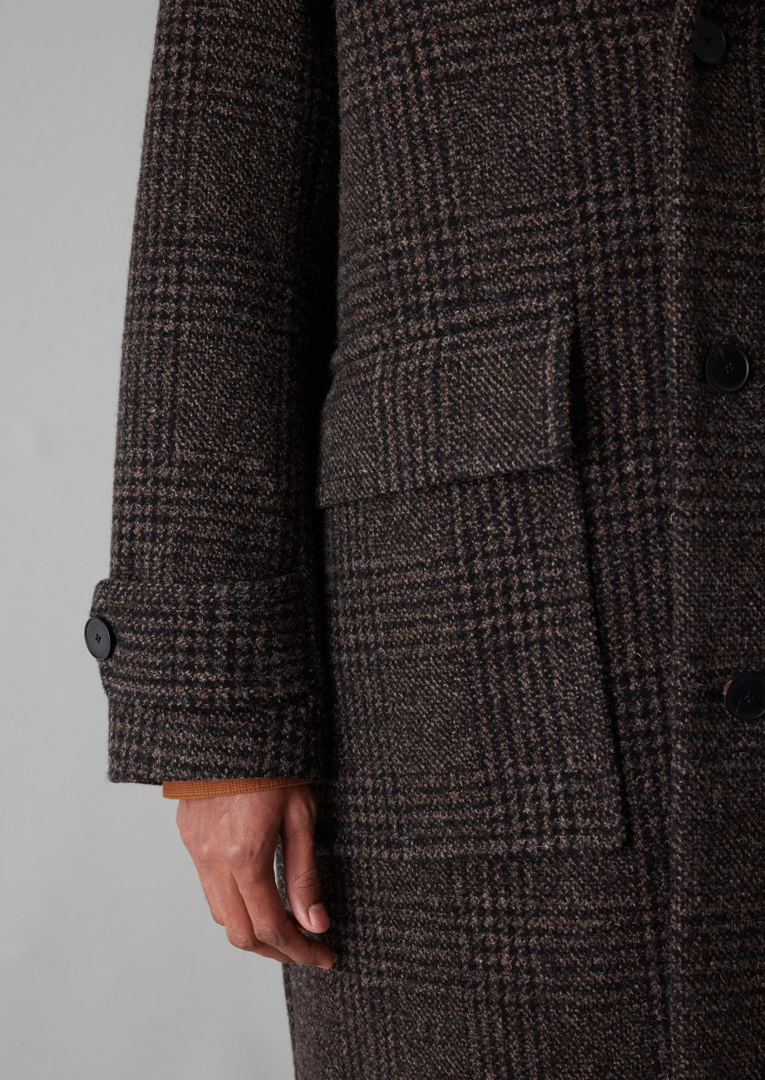 Check Wool Overcoat | Brown Marl