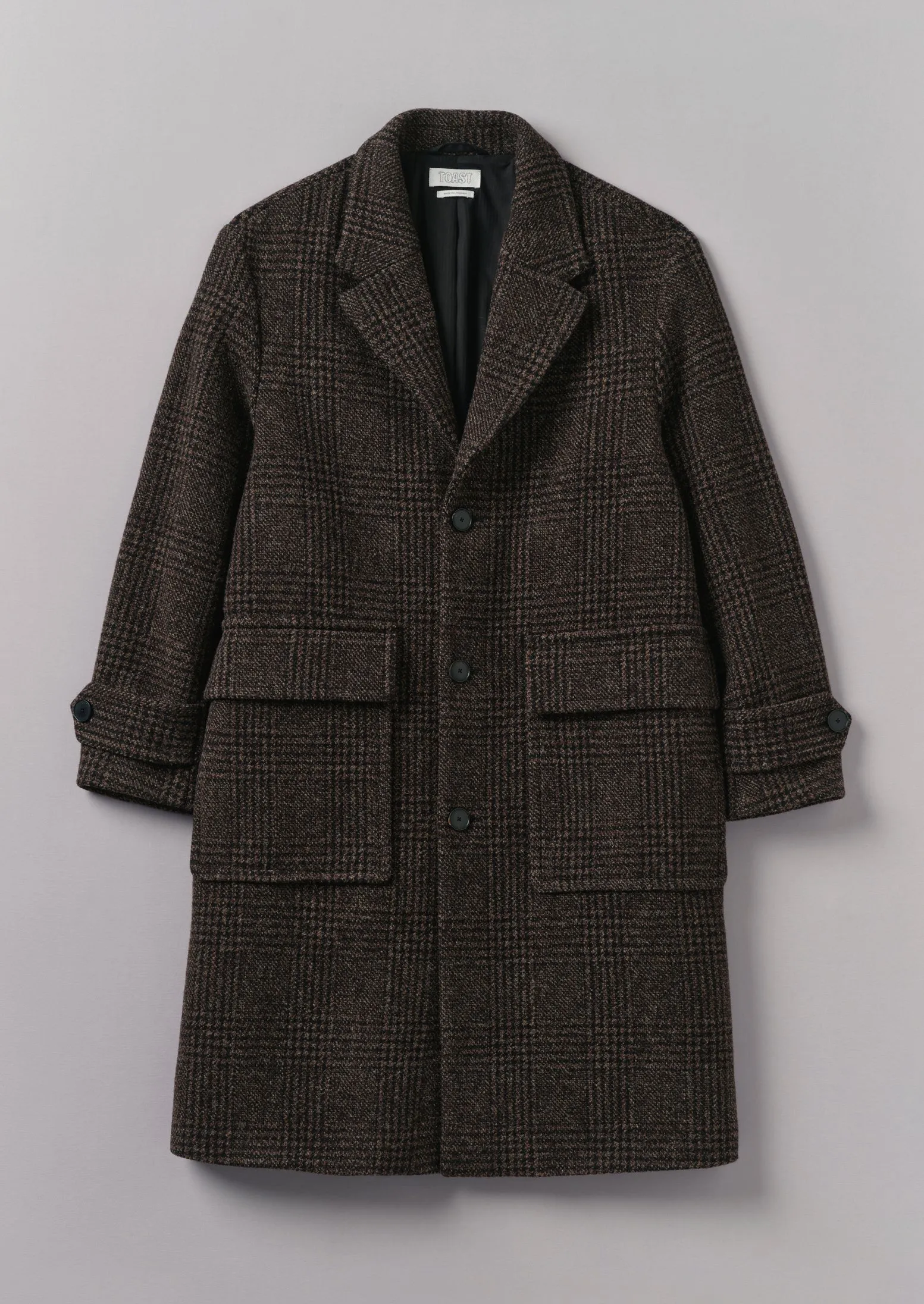 Check Wool Overcoat | Brown Marl