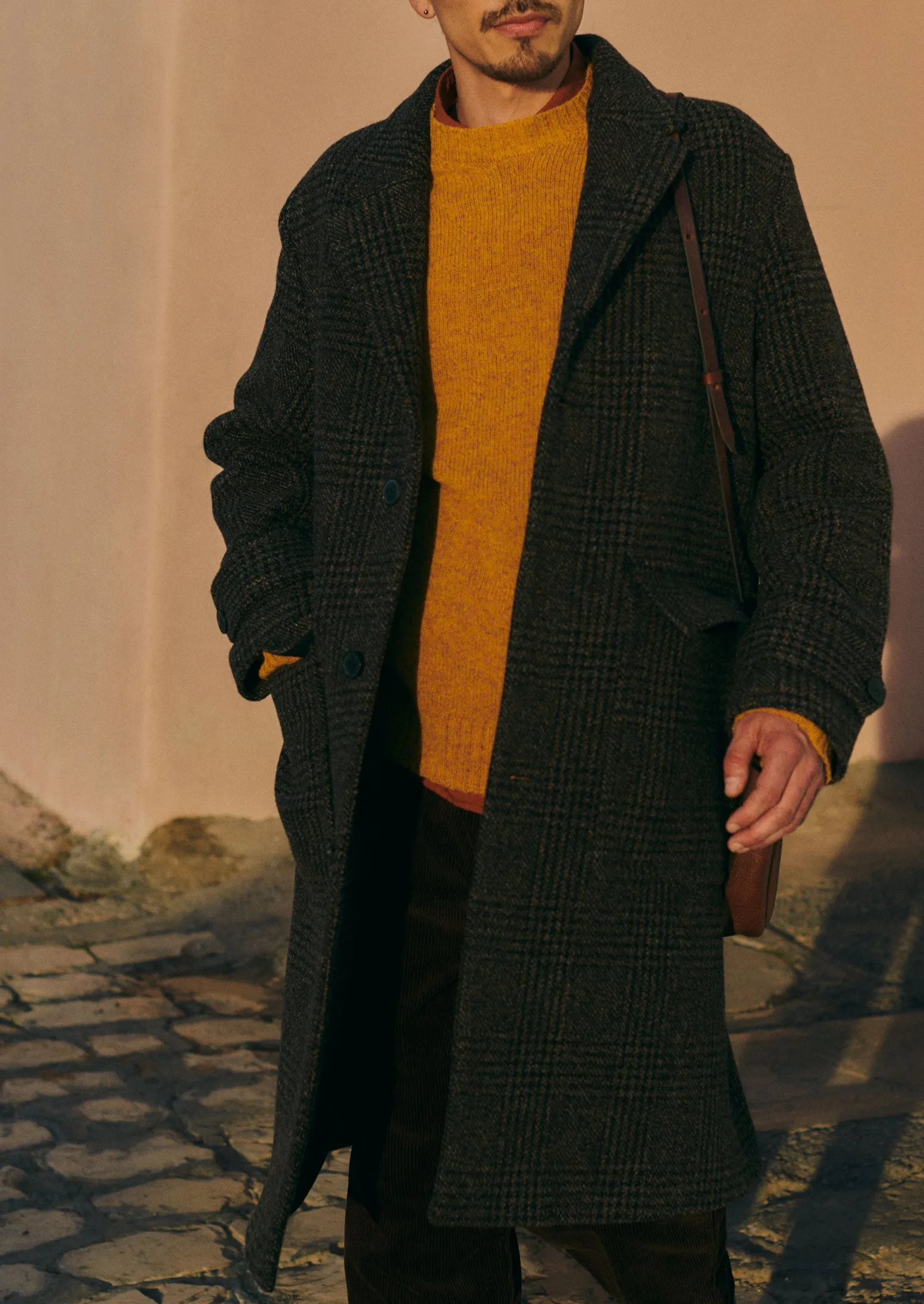 Check Wool Overcoat | Brown Marl