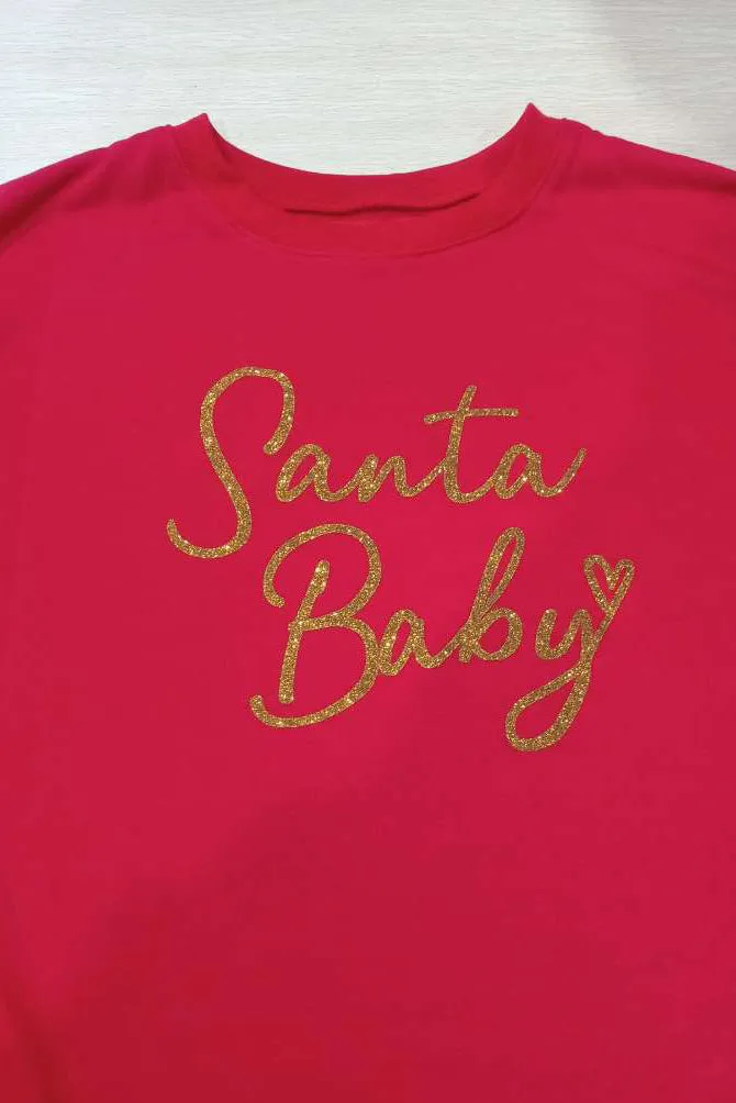 Christmas Sweatshirt Women Red Santa Baby Glitter Funny Pullover Top