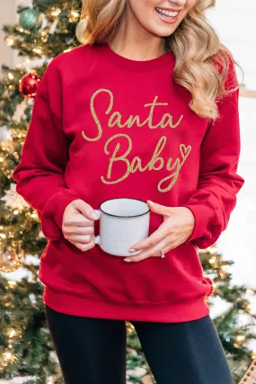 Christmas Sweatshirt Women Red Santa Baby Glitter Funny Pullover Top