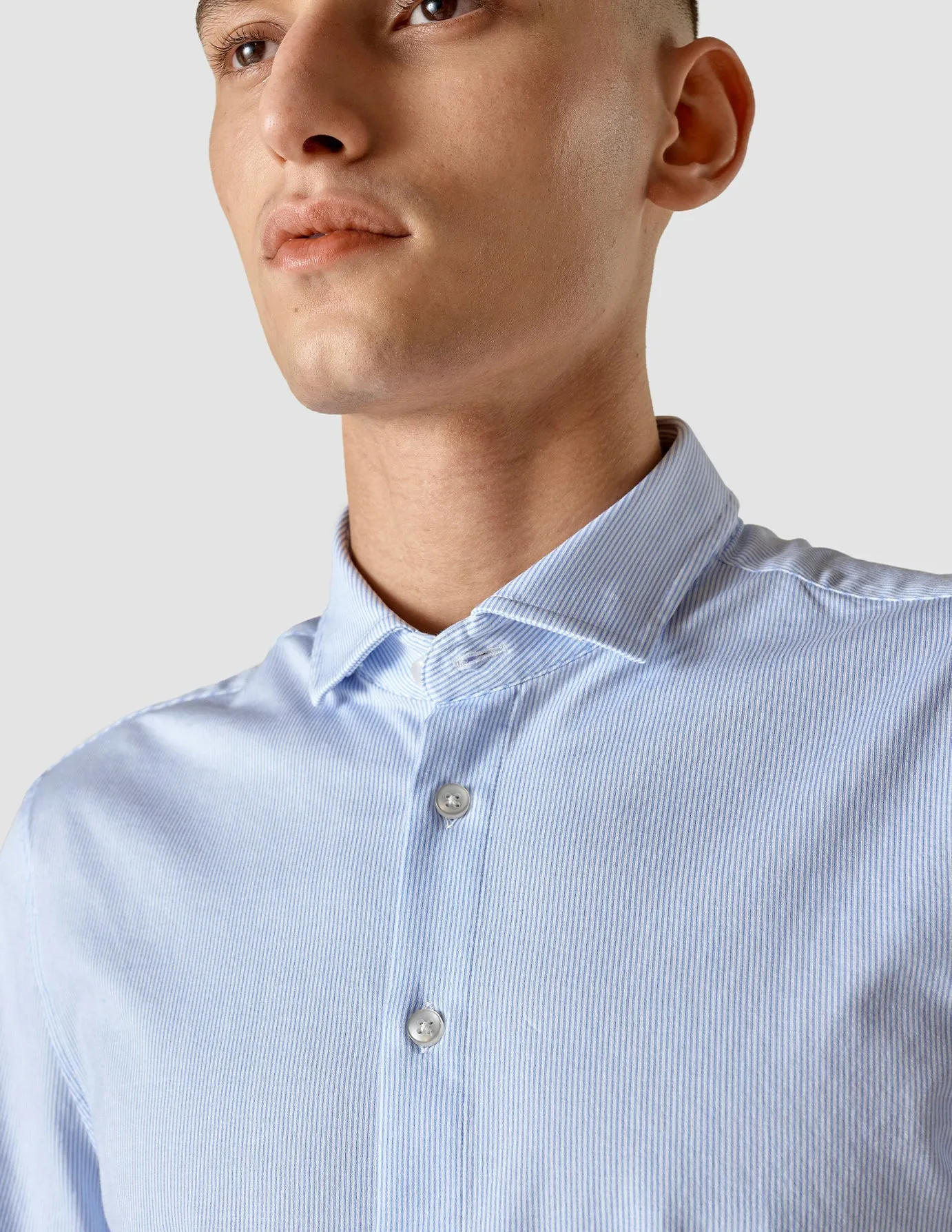 Classic Short Sleeve Shirt Light Blue Stripes