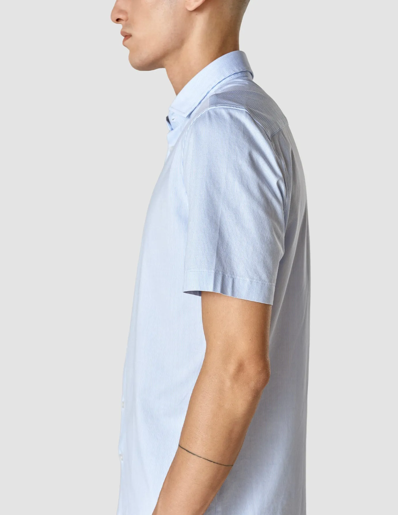 Classic Short Sleeve Shirt Light Blue Stripes