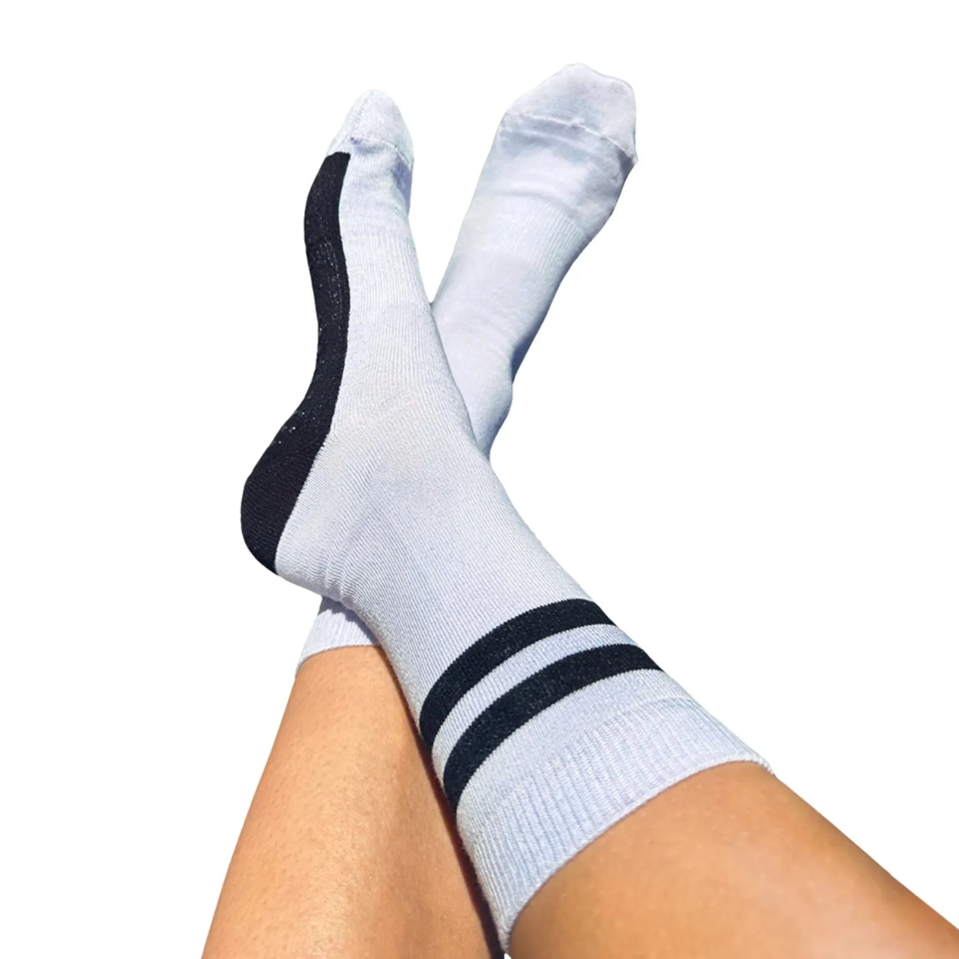 Crew Closed Toe Grip Socks - Striped Black & Lilac (Barre / Pilates)