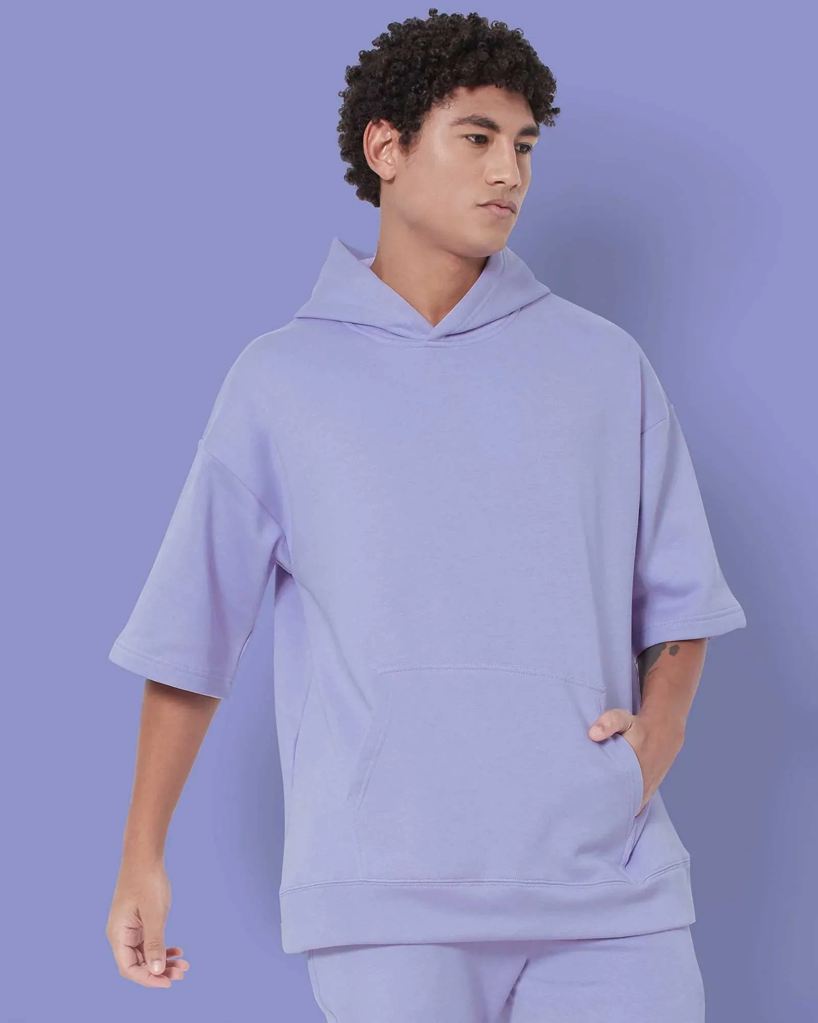 Crop Sleeves Oversized Hoodie: Periwinkle